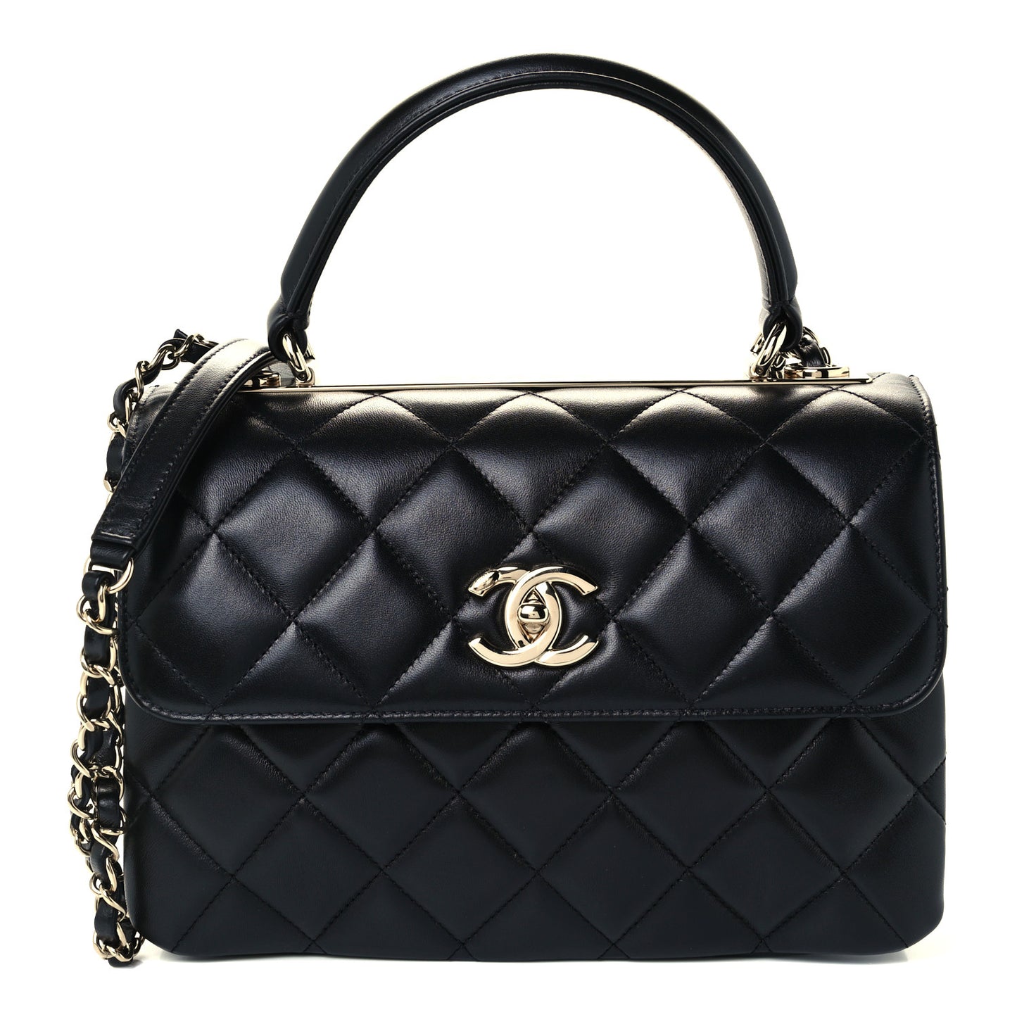 Lambskin Quilted Small Trendy CC Dual Handle Flap Bag Black