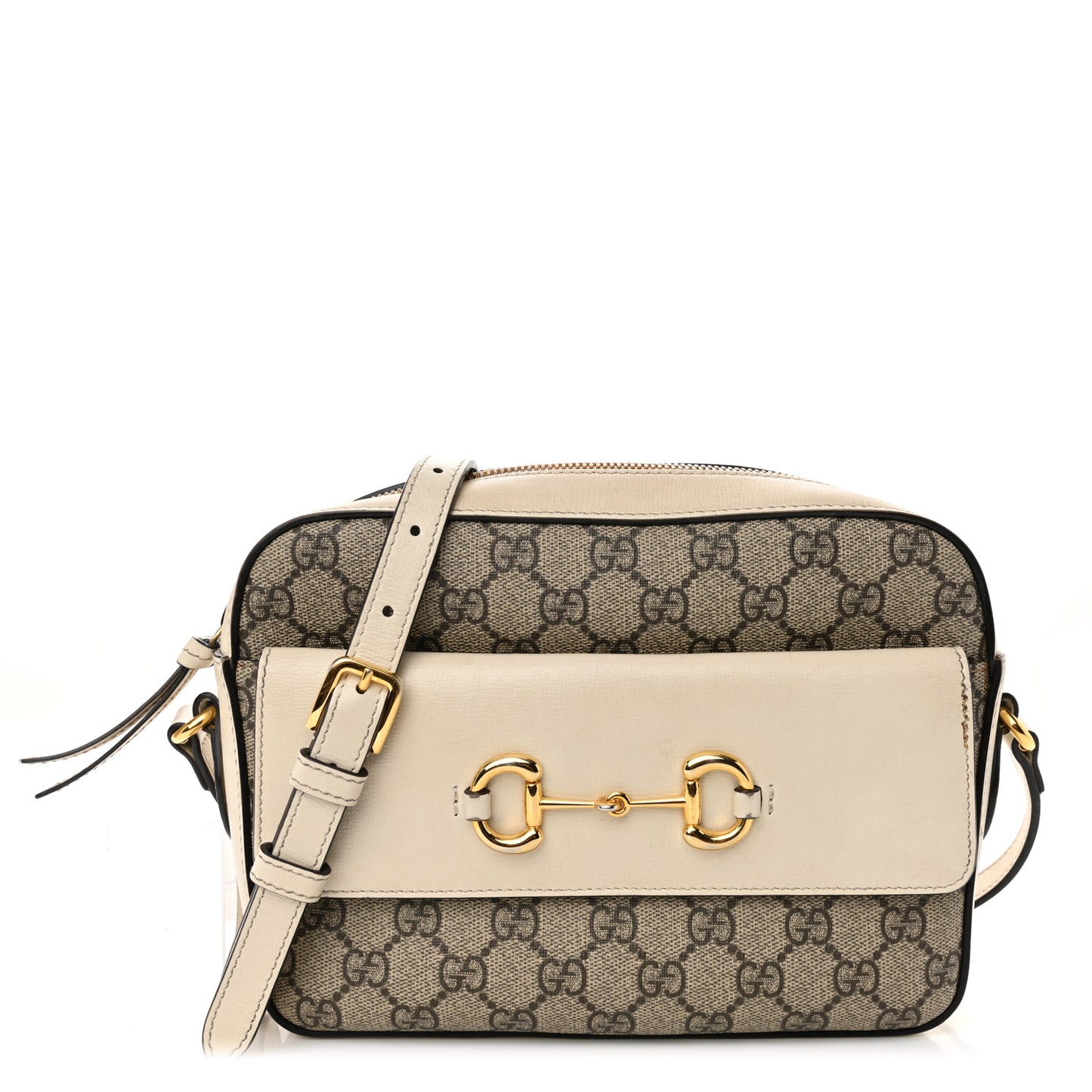 GG Supreme Monogram Small Horsebit 1955 Shoulder Bag Beige Mystic White