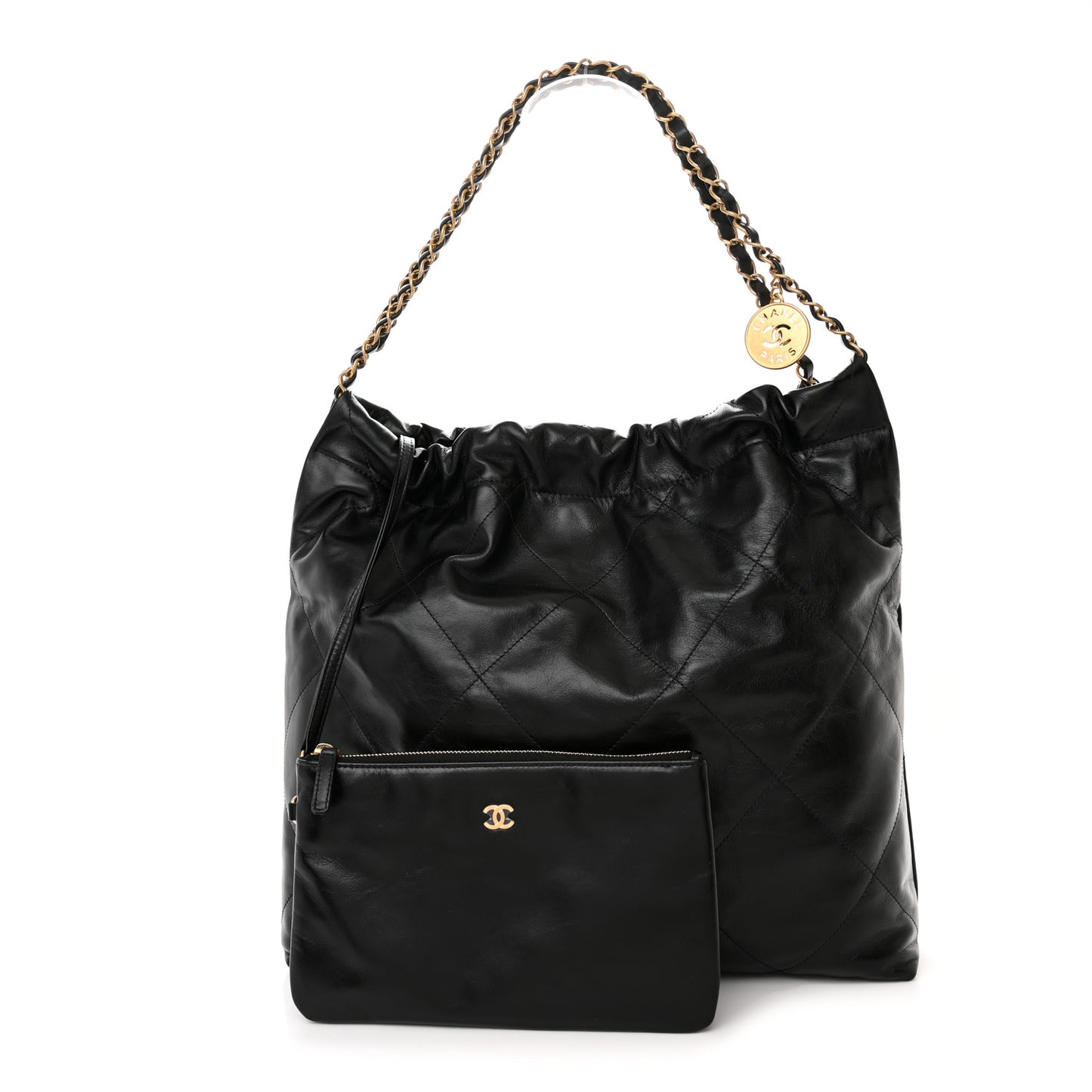 Shiny Calfskin Quilted Chanel 22 Black