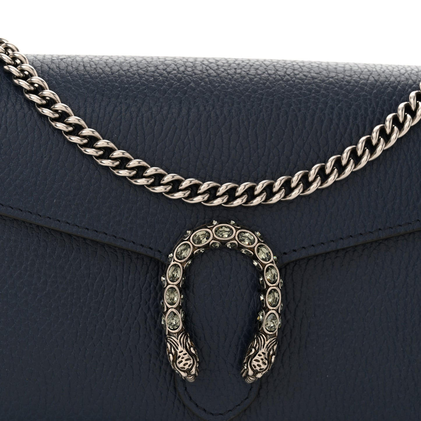 Dollar Calfskin Crystal Mini Dionysus Chain Wallet Blue Agata Black Diamond