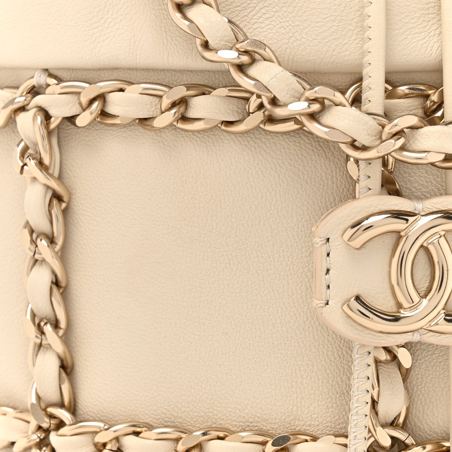 Lambskin Bucket Chain Drawstring Bag Beige
