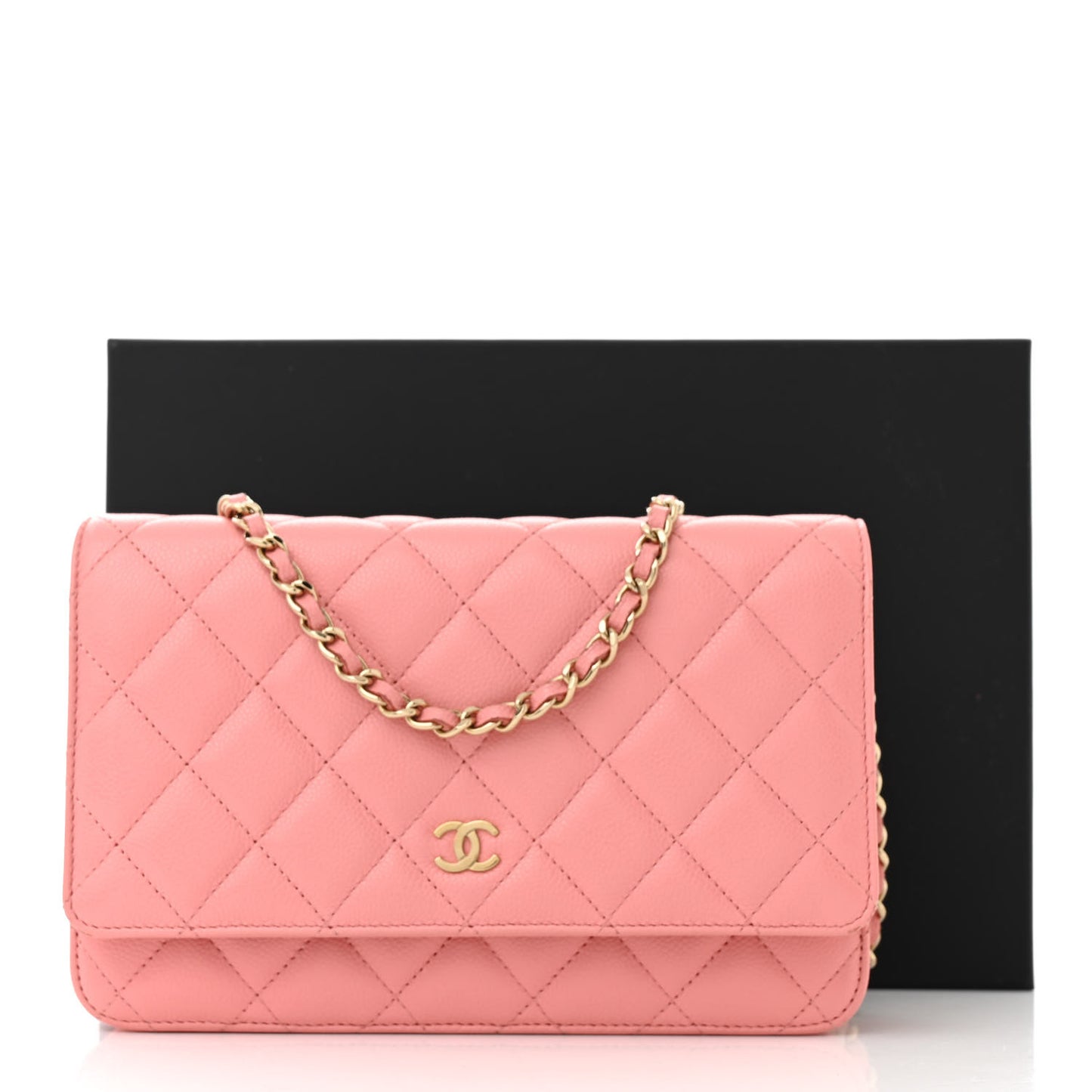 Caviar Quilted Wallet on Chain WOC Coral Pink