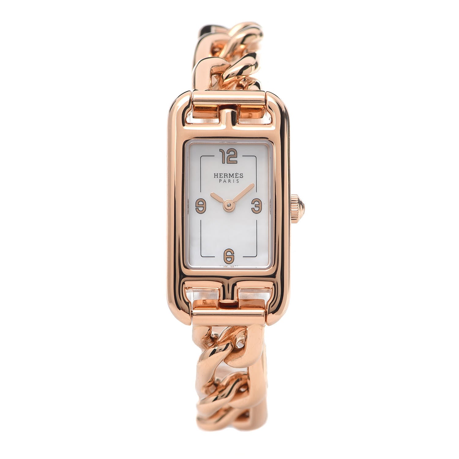 Hermes 18K Rose Gold Mother of Pearl 17mm Nantucket Quartz Watch 1 of 7