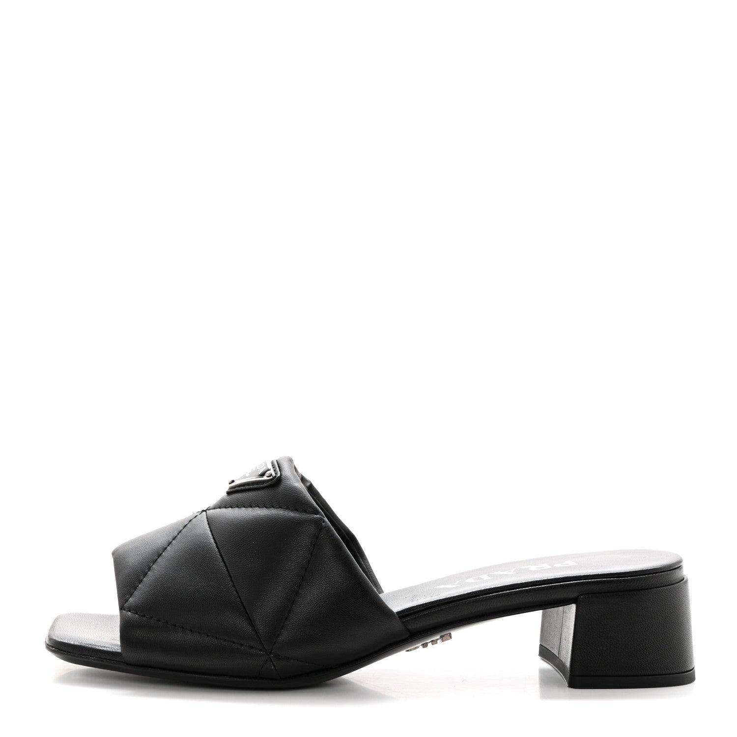 Prada Nappa Metal Triangle Logo Quilted Block Heel Slide Sandals 36 Black 1 of 7