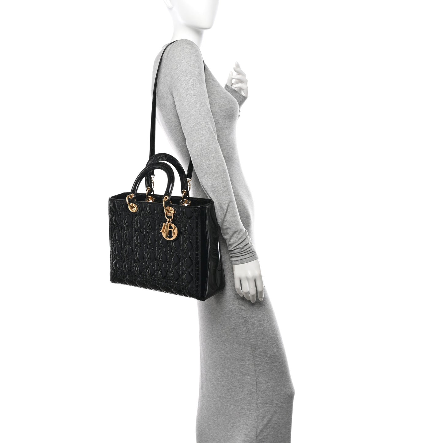 Patent Cannage Large Lady Dior Black