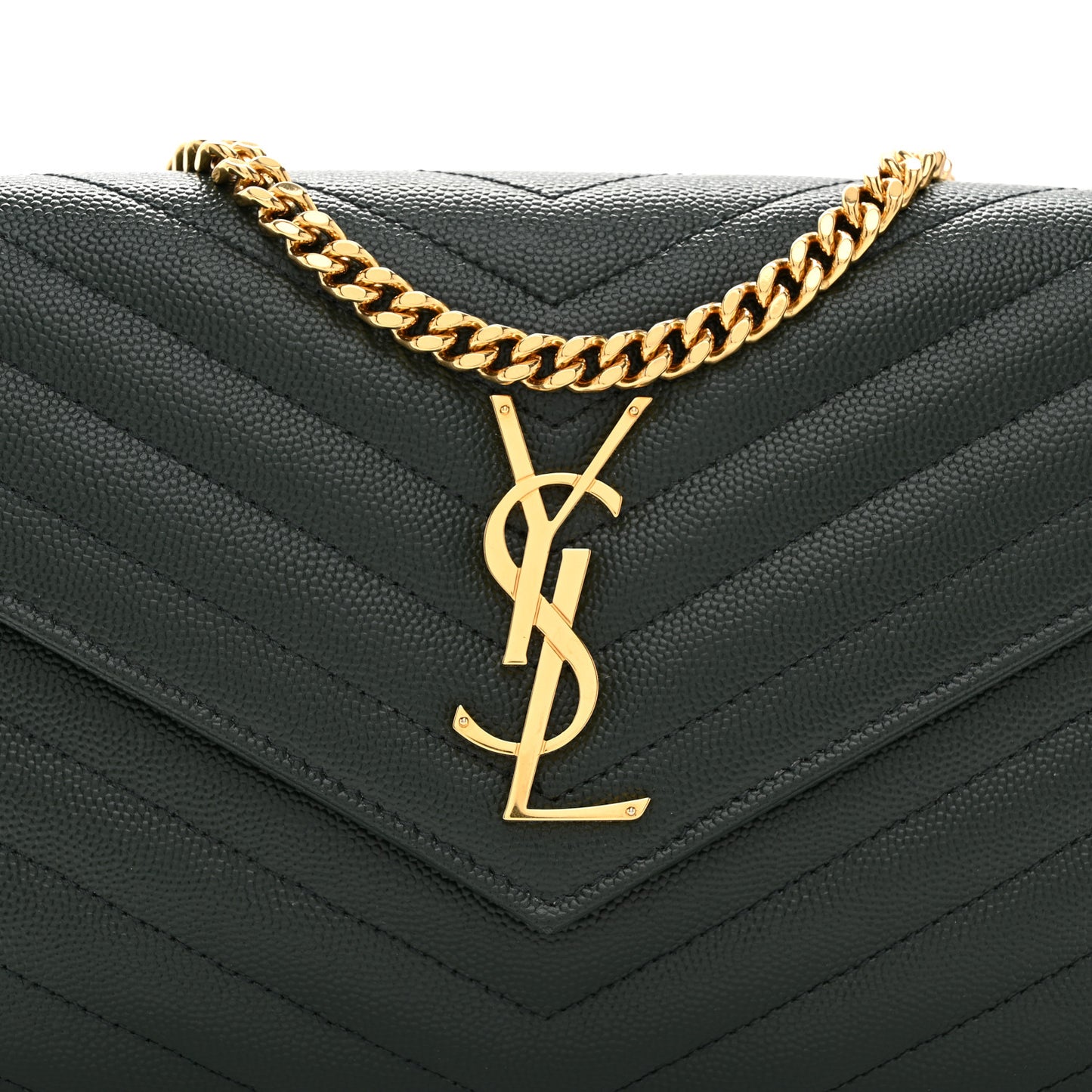 Grain De Poudre Matelasse Chevron Monogram Chain Wallet Dark Green