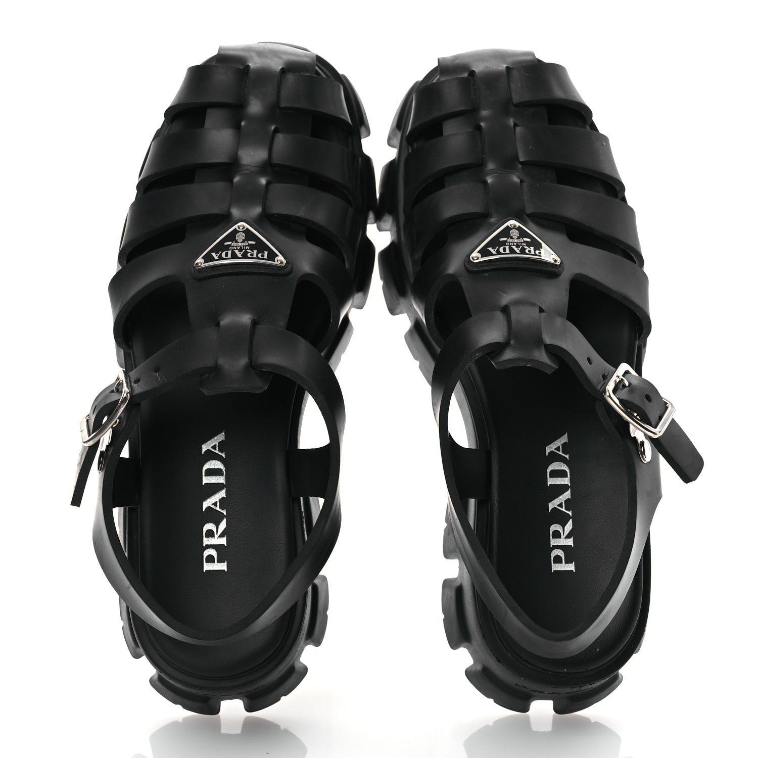 Prada Foam Rubber Triangle Logo Monolith 55mm Cage Sandals 40 Black 2 of 13