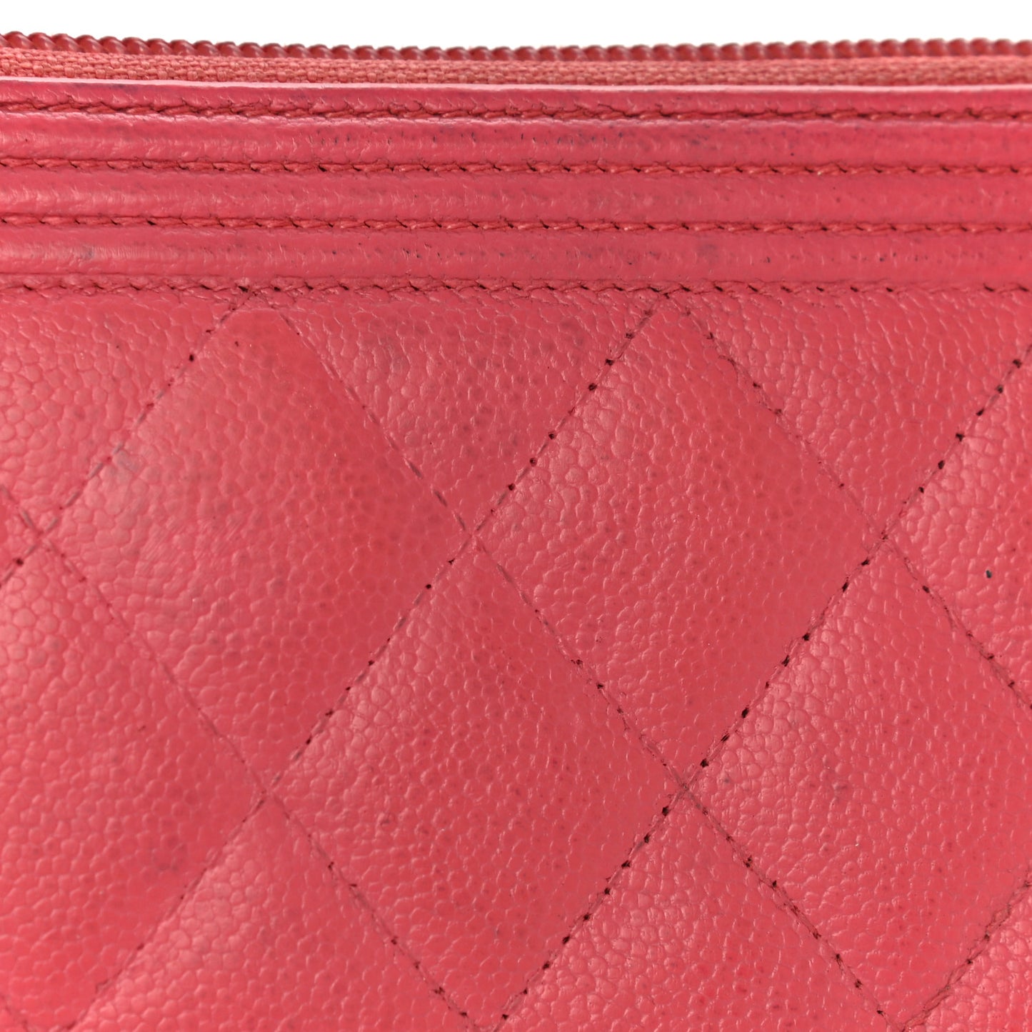 Caviar Quilted Large Boy Zip Around Wallet Coral