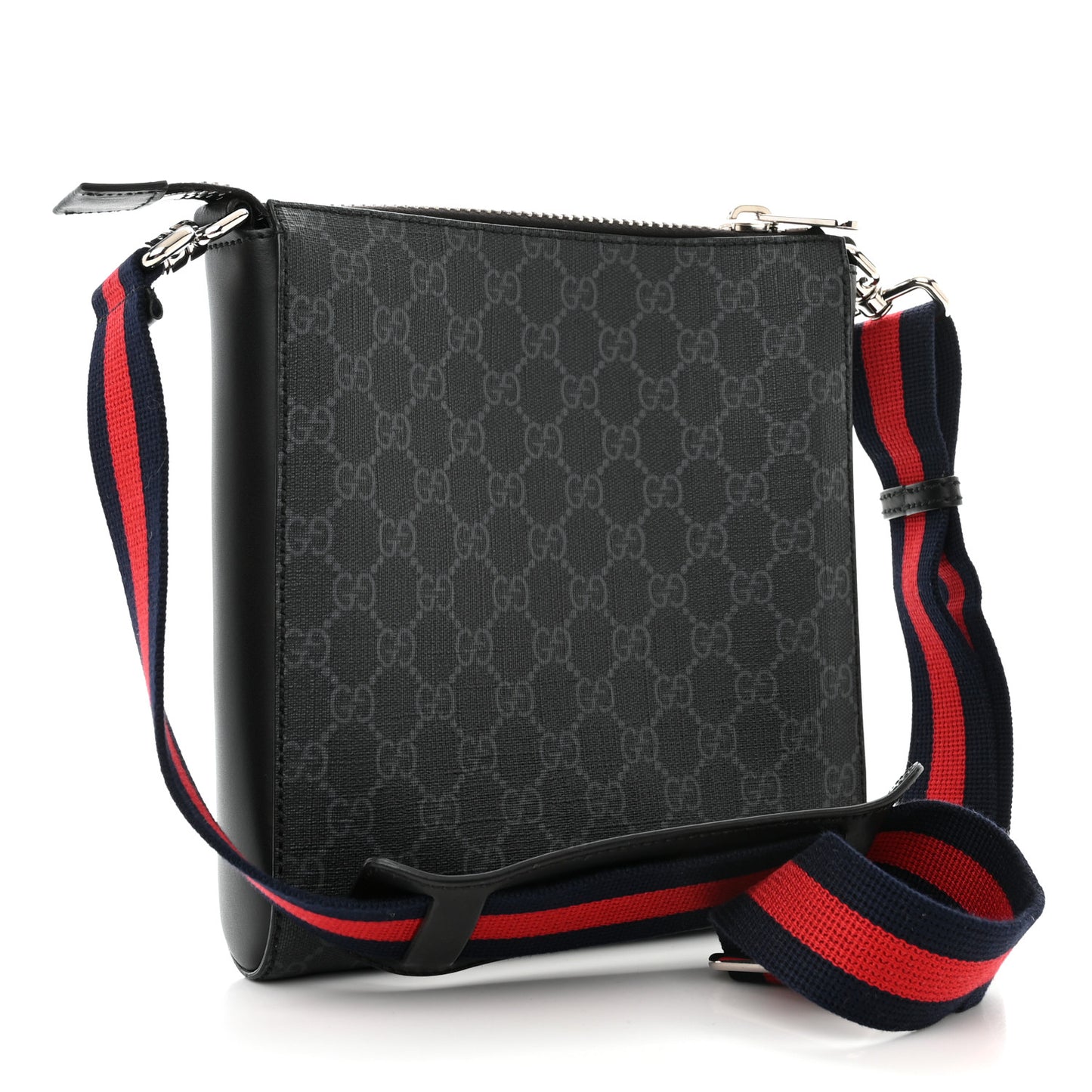 GG Supreme Monogram Web Small Flat Messenger Bag Black Grey