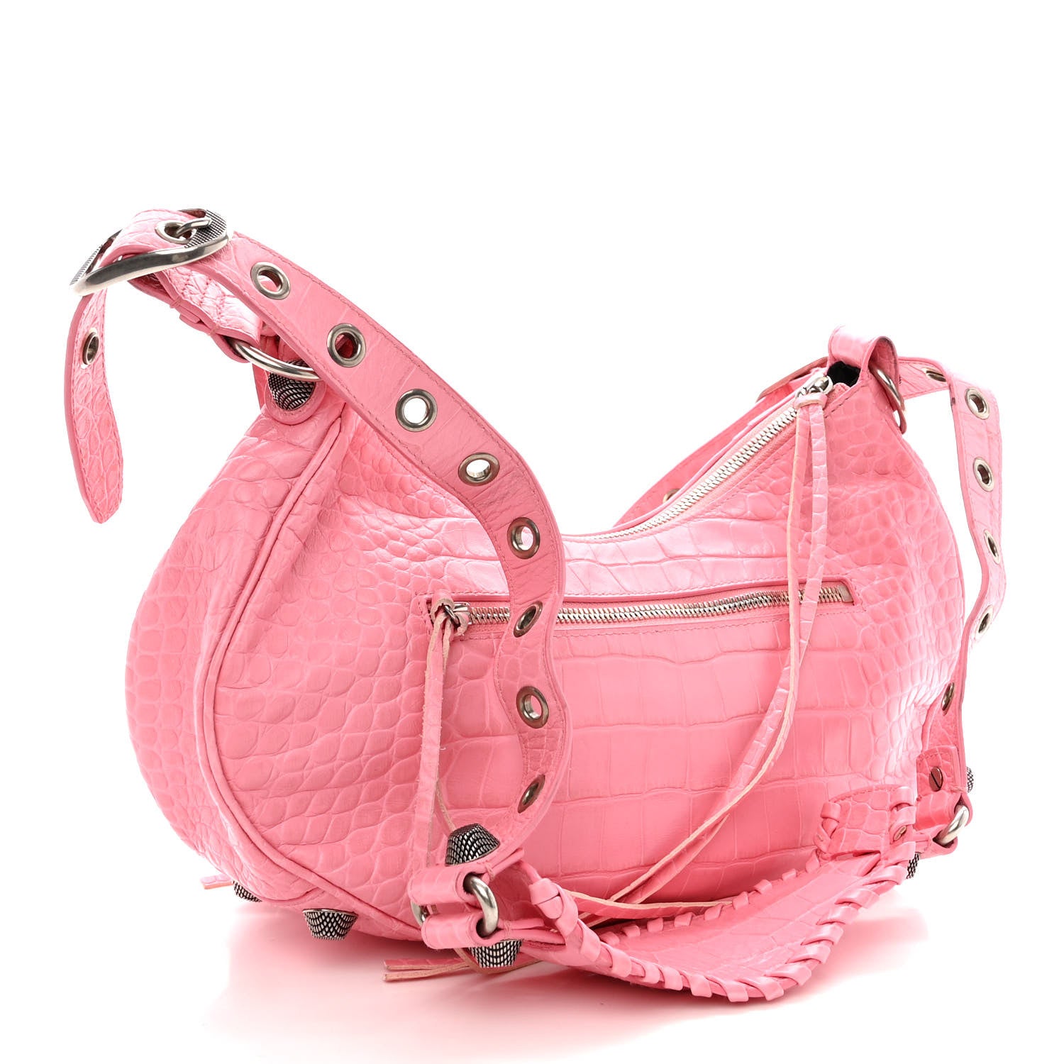 Balenciaga Extra Supple Calfskin Crocodile Embossed Small Le Cagole Shoulder Bag Sweet Pink 3 of 12