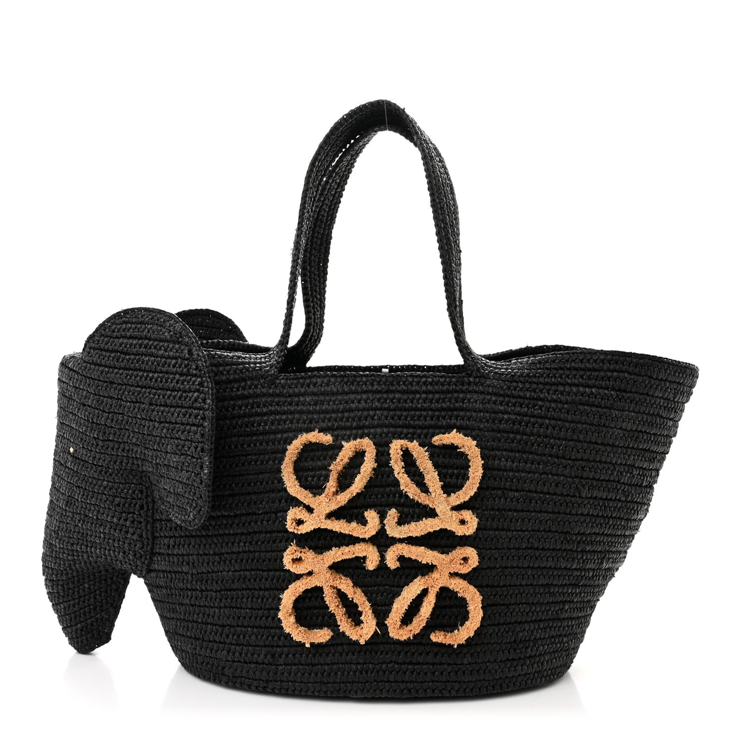 Raffia Medium Elephant Basket Tote Bag Black