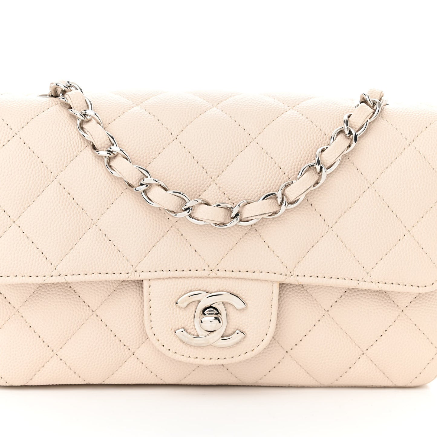 Caviar Quilted Mini Rectangular Flap Light Beige