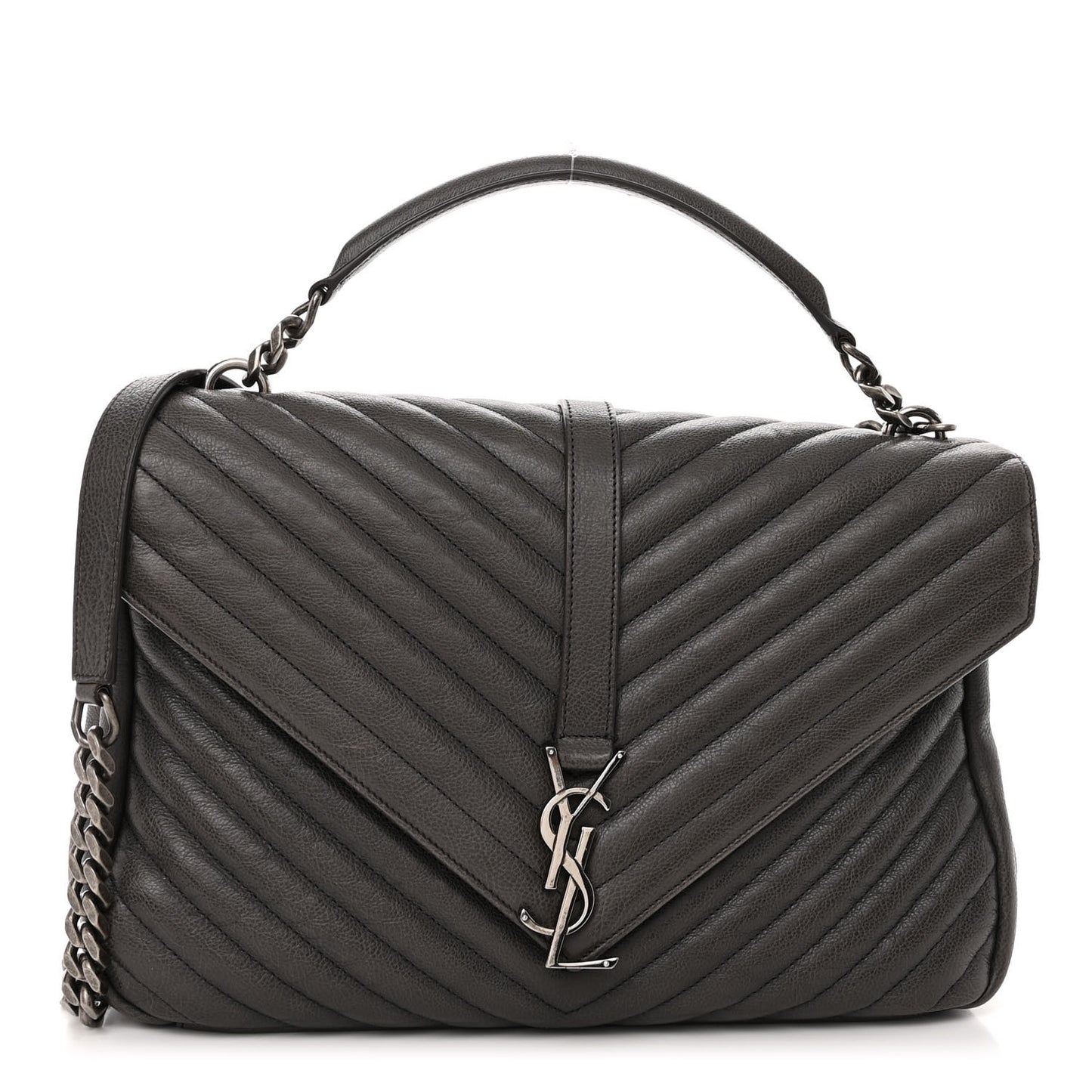 Sheepskin Matelasse Chevron Monogram Large College Satchel Dark Anthracite