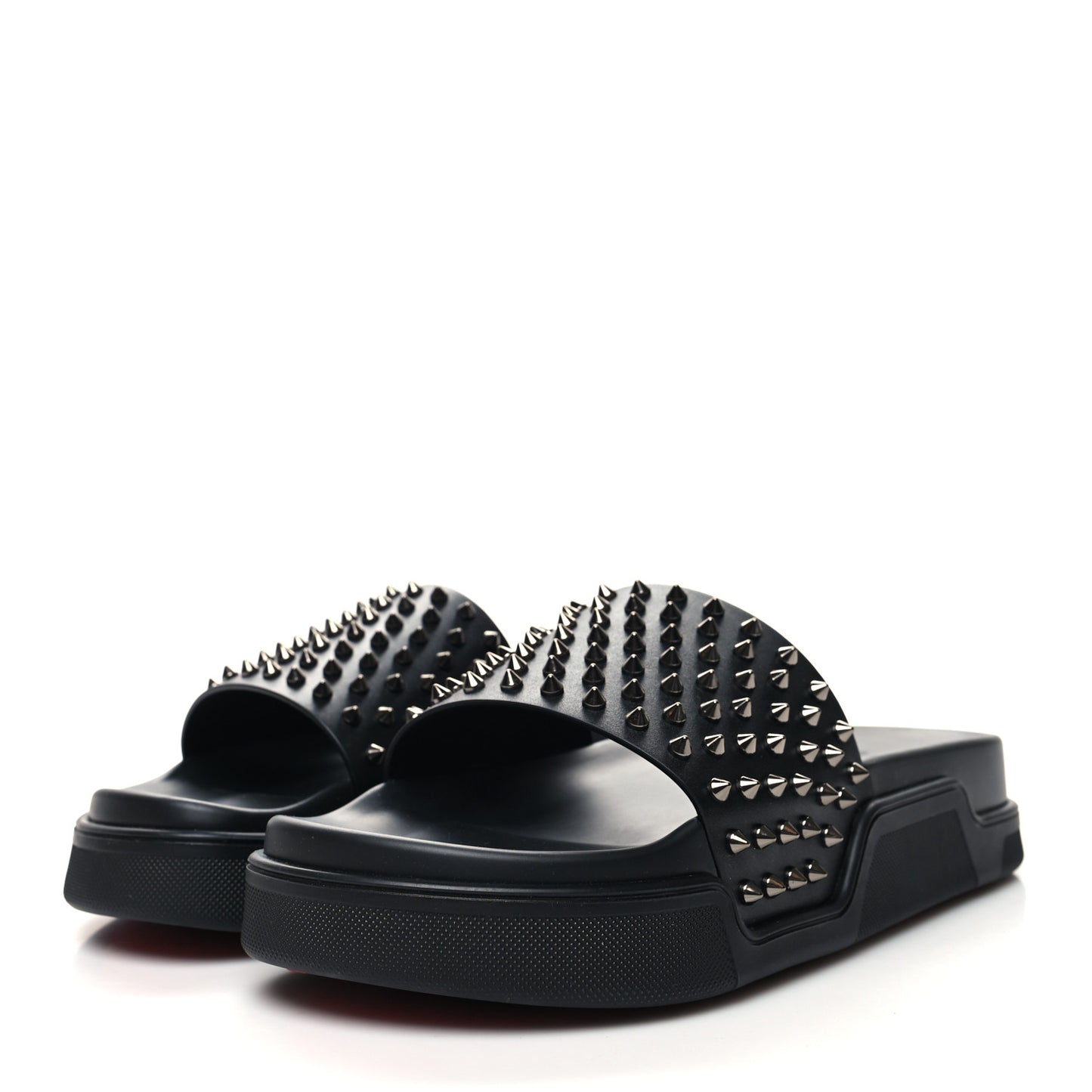 Calfskin Studded Mens Pool Fun Platform Flat Slide Sandals 45 Black
