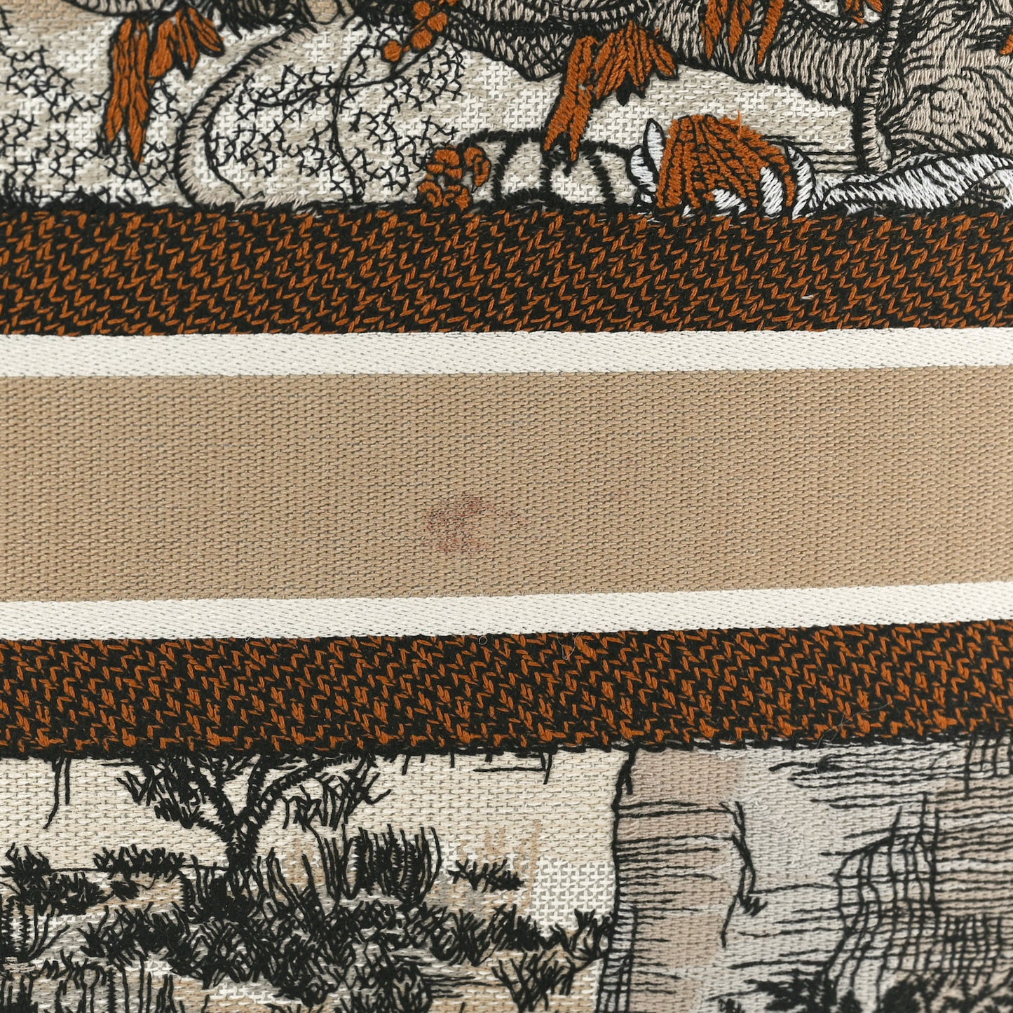 Canvas Embroidered Large Desert Printed Book Tote Beige Multicolor