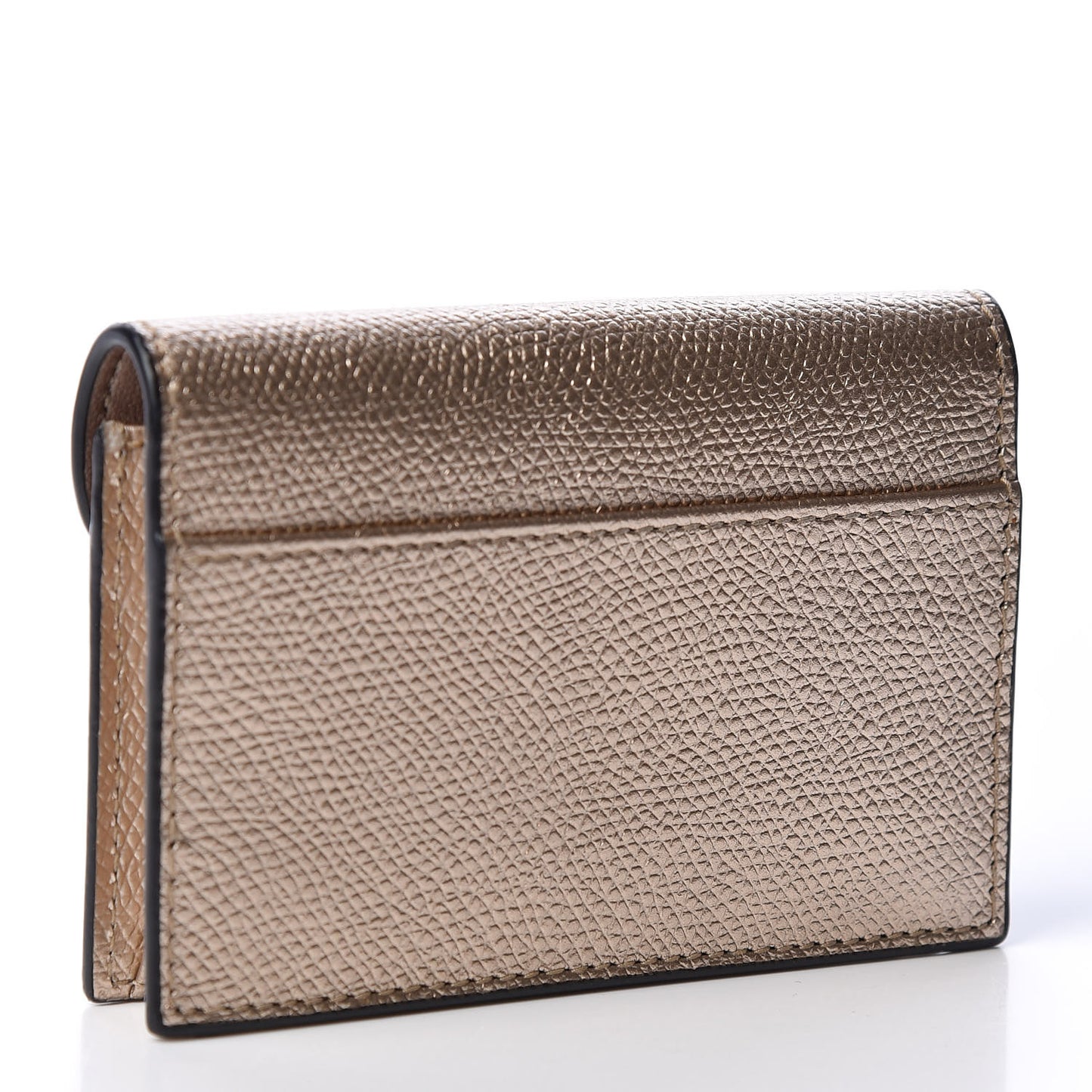 Metallic Grained Calfskin Saddle Card Holder Gold