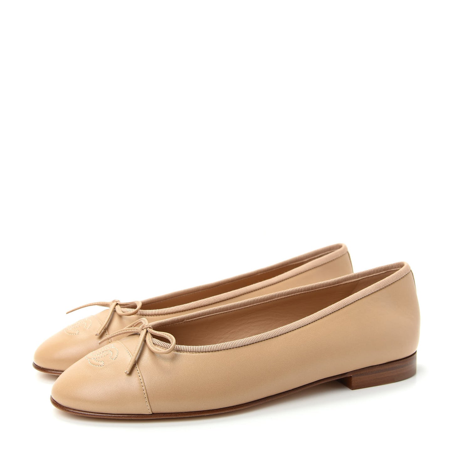 Lambskin CC Cap Toe Ballerina Flats 40.5 Beige