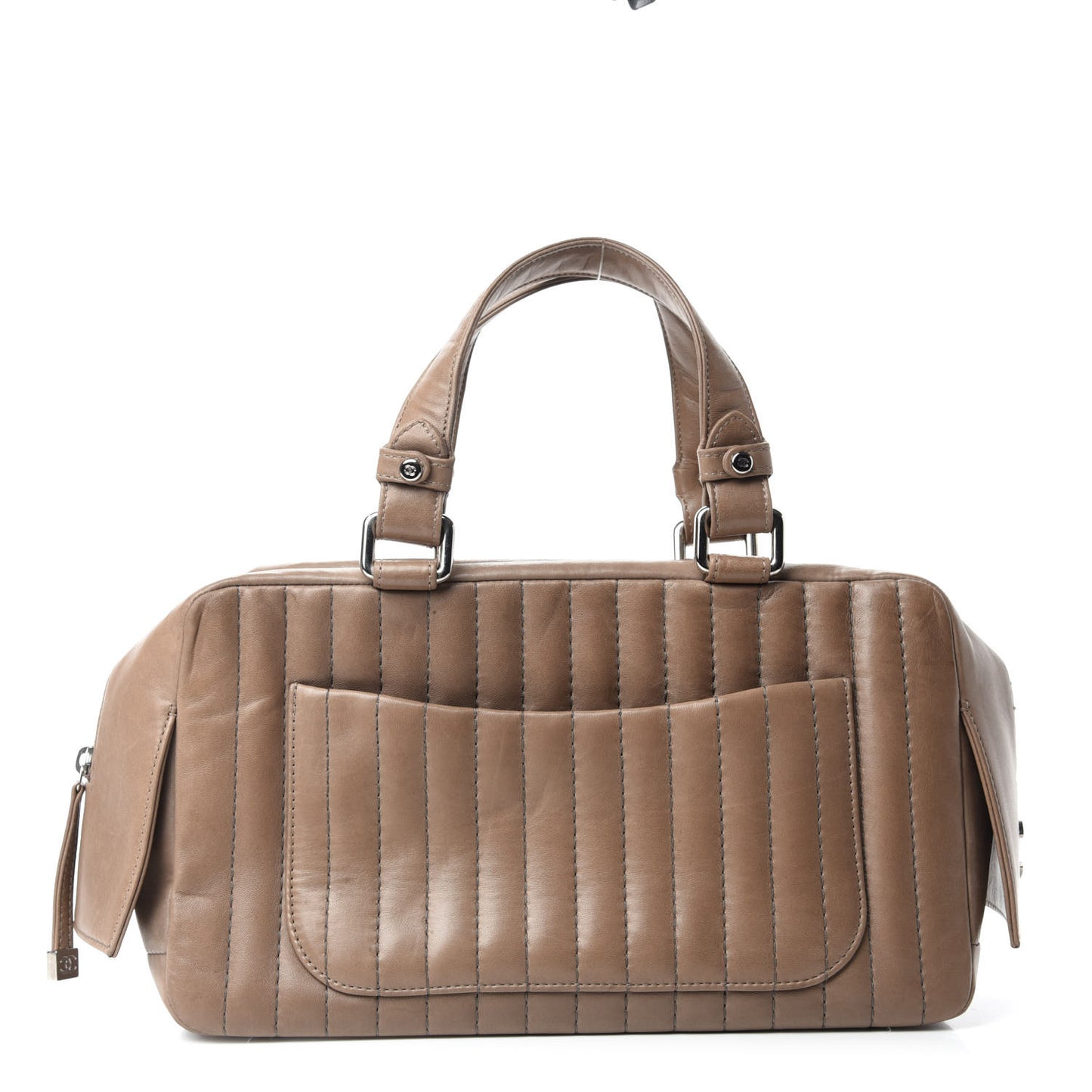 Lambskin Vertical Quilted Mademoiselle Satchel Dark Beige