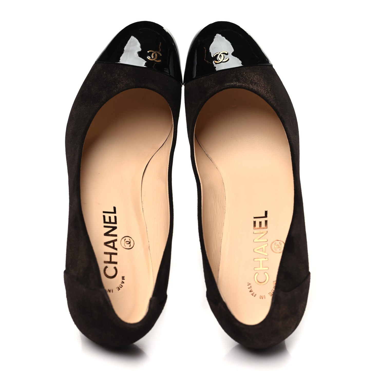 Coated Suede CC Cap Toe Pumps 38.5 Black Brown