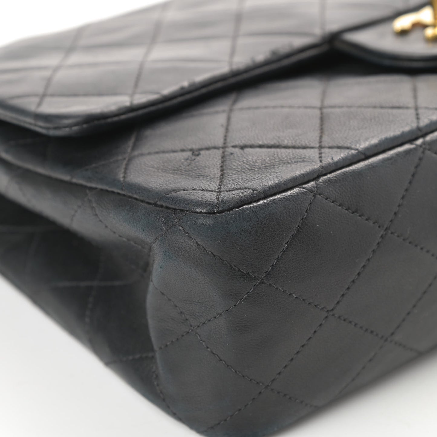 Lambskin Quilted Medium Double Flap Black