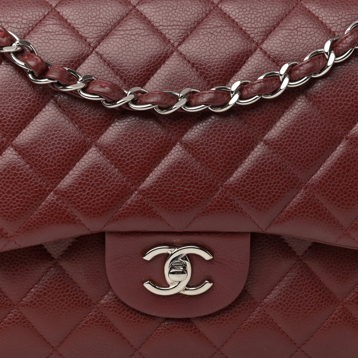 Caviar Quilted Jumbo Double Flap Dark Red