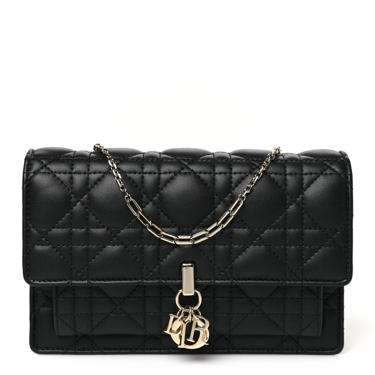 Lambskin Cannage Lady Dior Chain Pouch Black