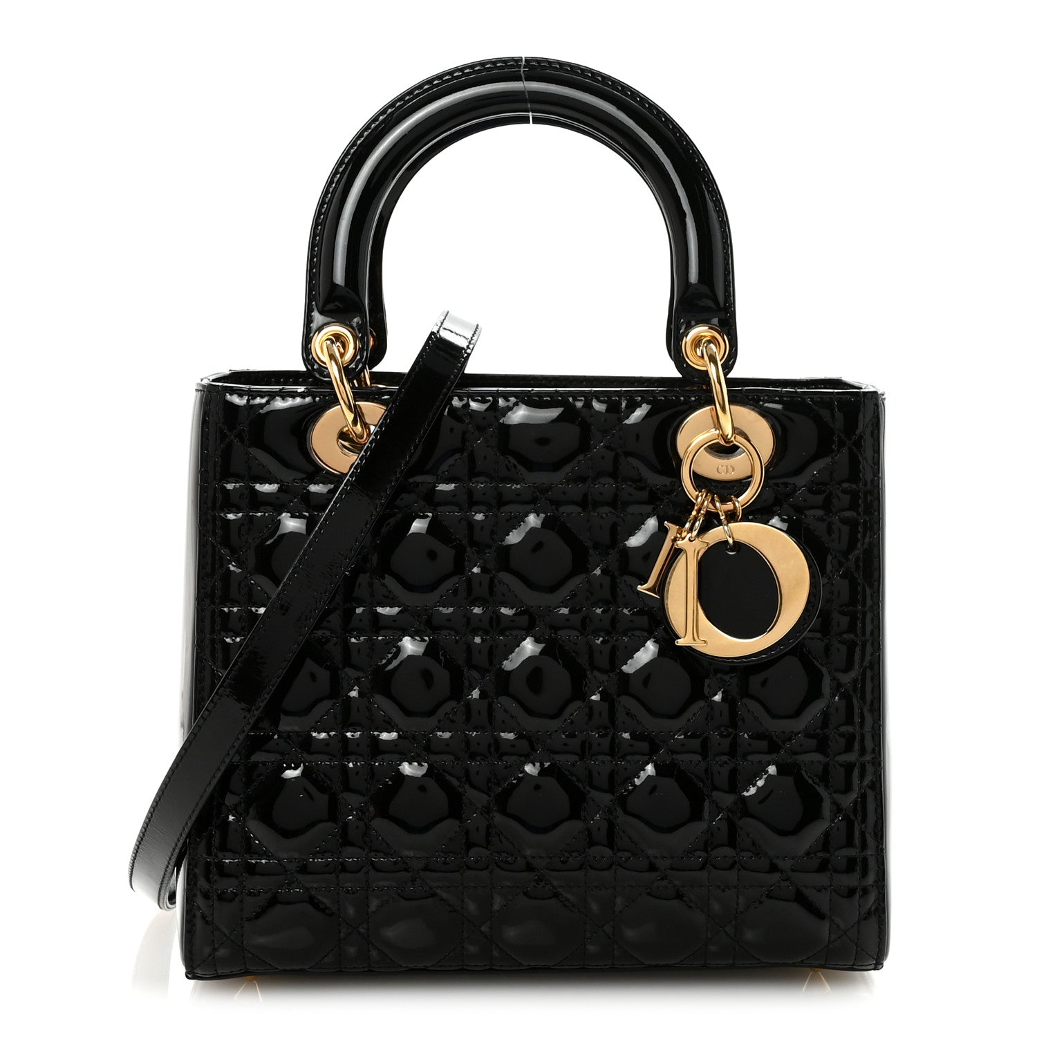 Christian Dior ブラックパーティーバッグ Christian Dior Patent Cannage Medium Lady Dior Black 1863632