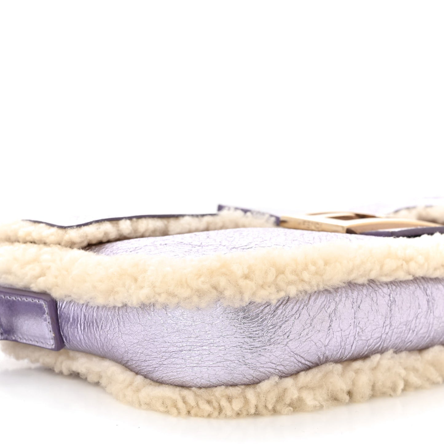 Metallic Laminated Lambskin Shearling Baguette Lilac Natural