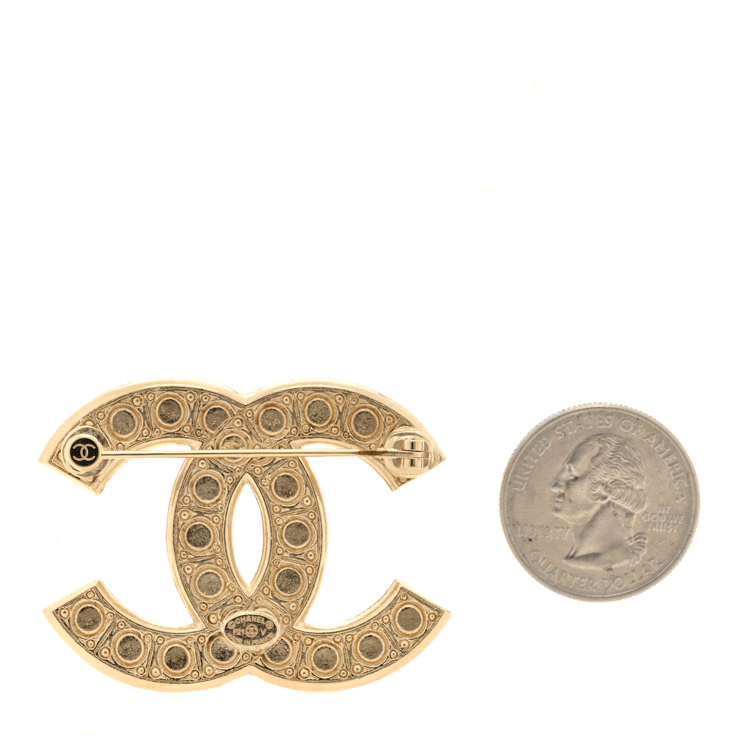 Chanel Metal Crystal Graduated Pearl CC Brooch Gold 2 of 3