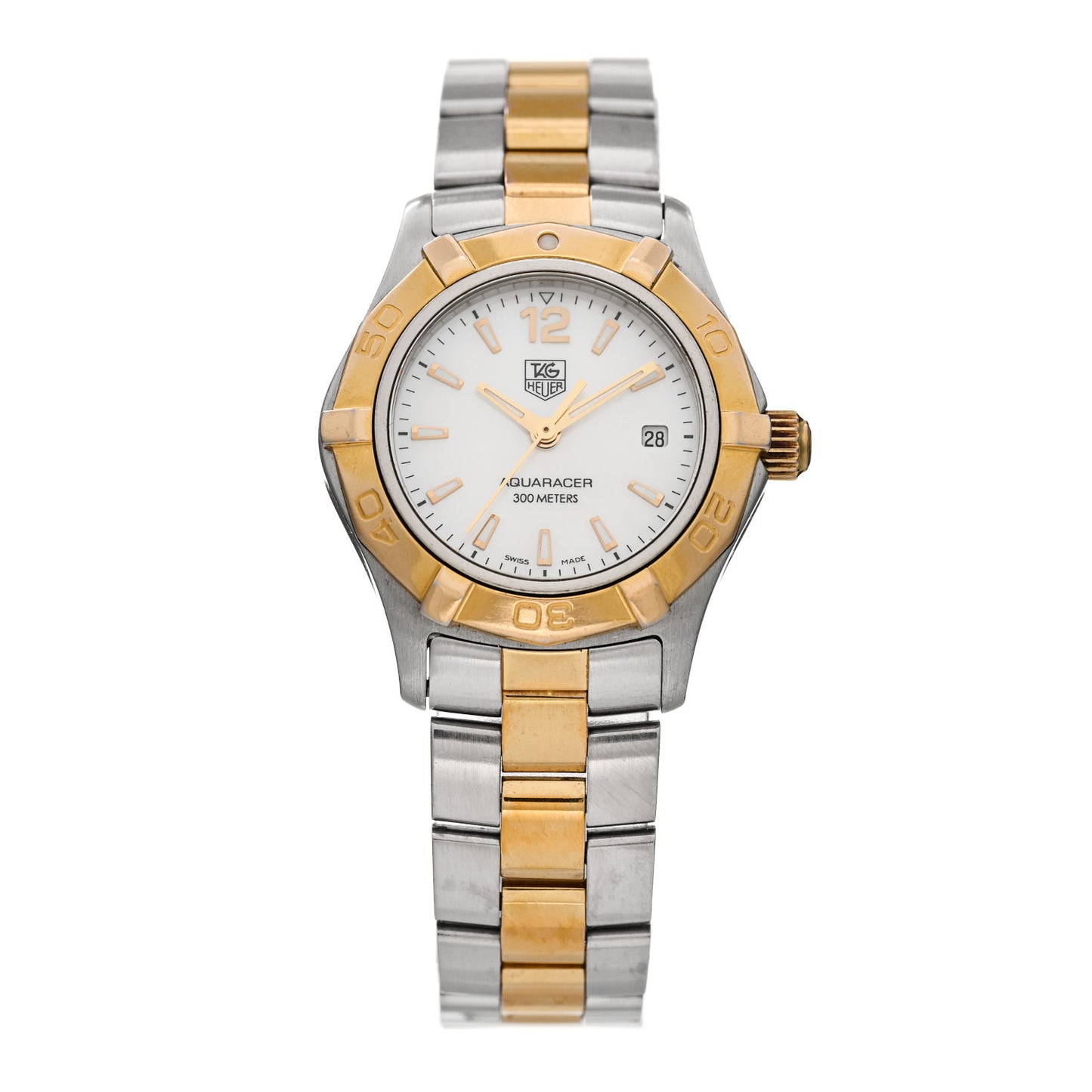 Stainless Steel 18K Yellow Gold Mother of Pearl 27mm Aquaracer Quartz Watch WAF1424