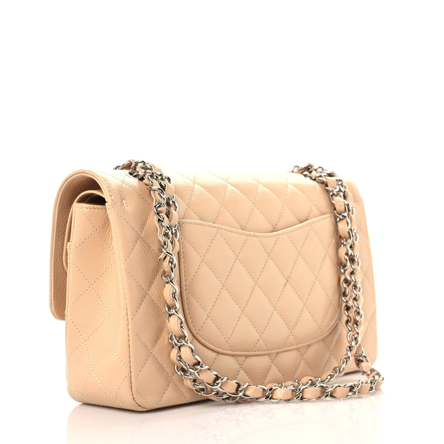Caviar Quilted Medium Double Flap Beige