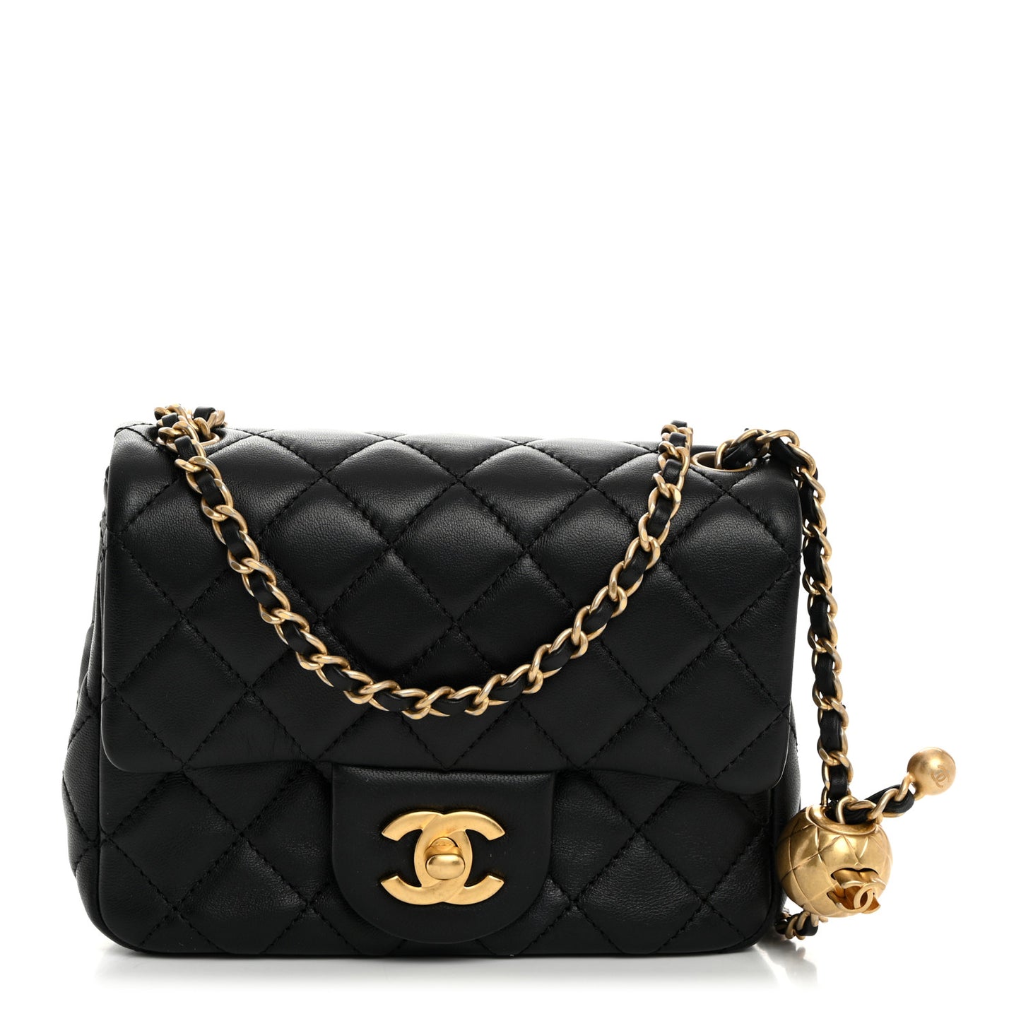 Lambskin Quilted Mini Pearl Crush Flap Black