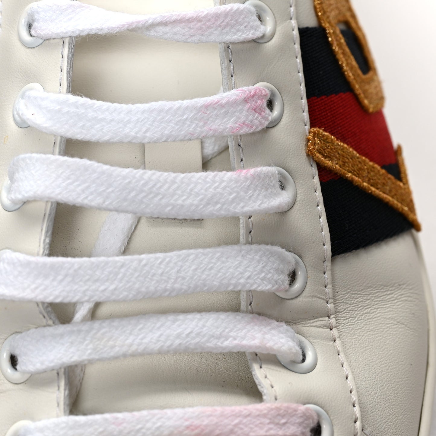 Calfskin Nappa Web LOVED Embroidered Mens Ace Sneakers 9 White Red Flame Notte