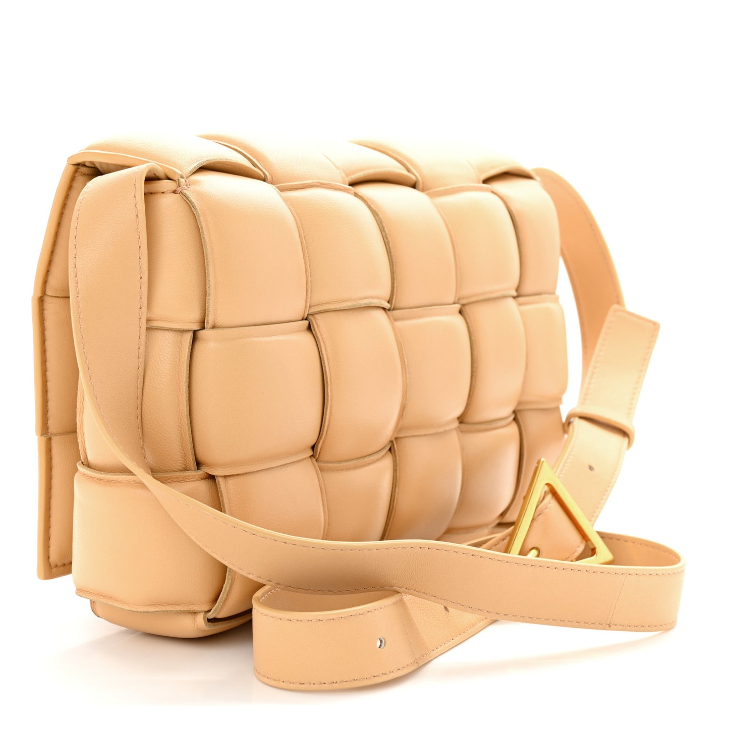 Nappa Maxi Intreccio Padded Cassette Crossbody Bag Almond