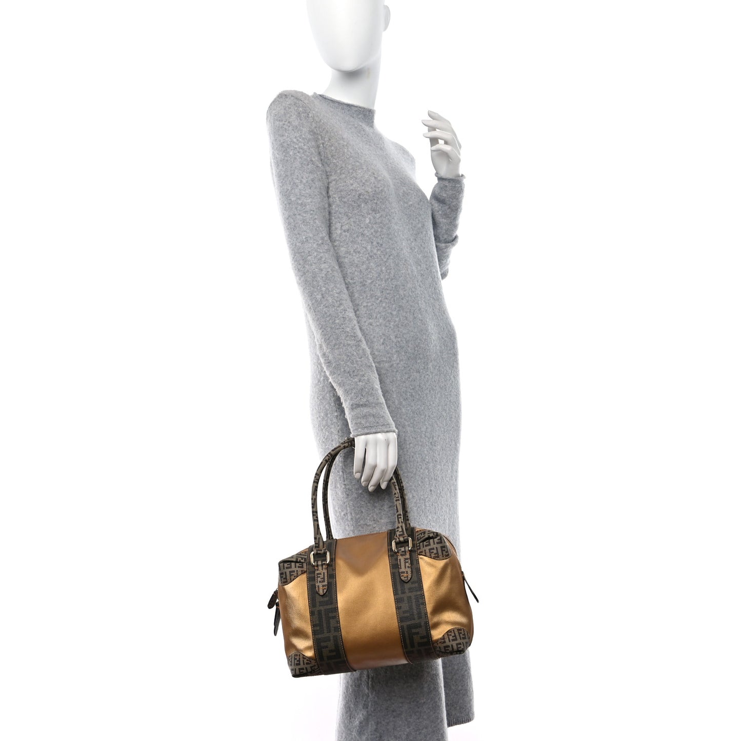Zucca Zucchino Mixed Media B Mix Tote Tobacco Gold