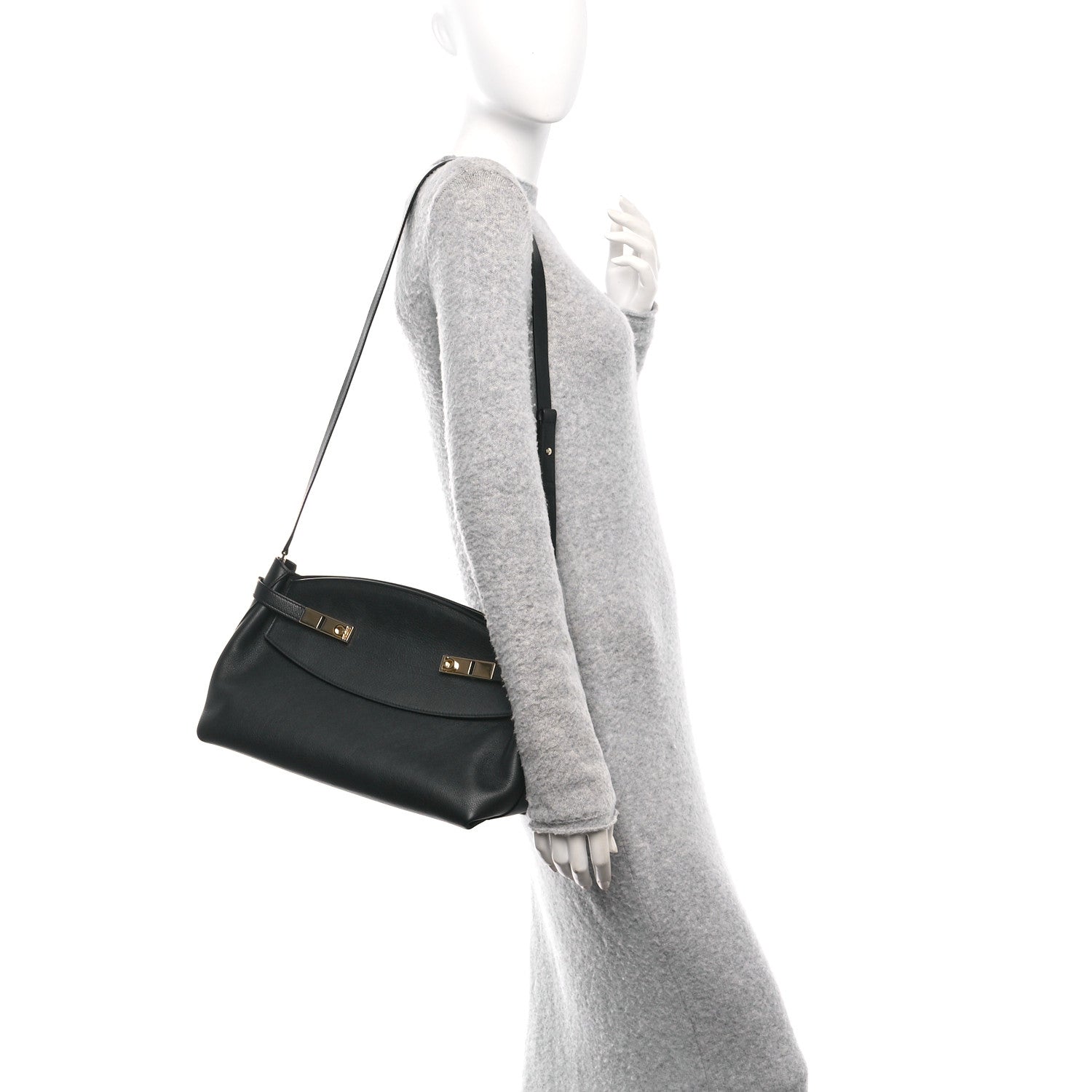 Salvatore Ferragamo Calfskin Large Hug Pouch Black 2 of 10