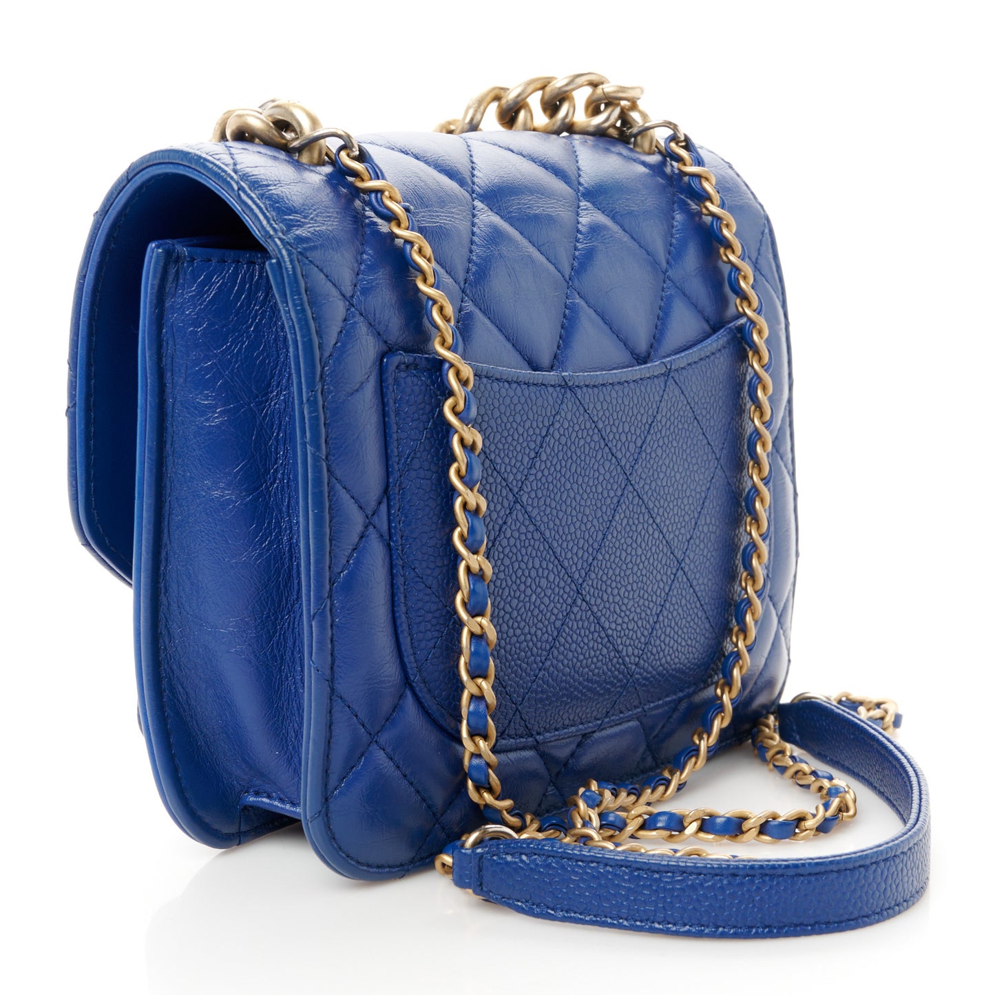Calfskin Caviar Quilted Mini Chain Handle Flap Blue