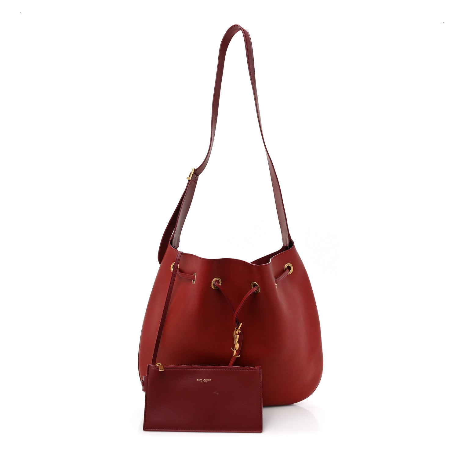 Saint Laurent Smooth Calfskin Paris VII Large Flat Hobo Red 3 of 15