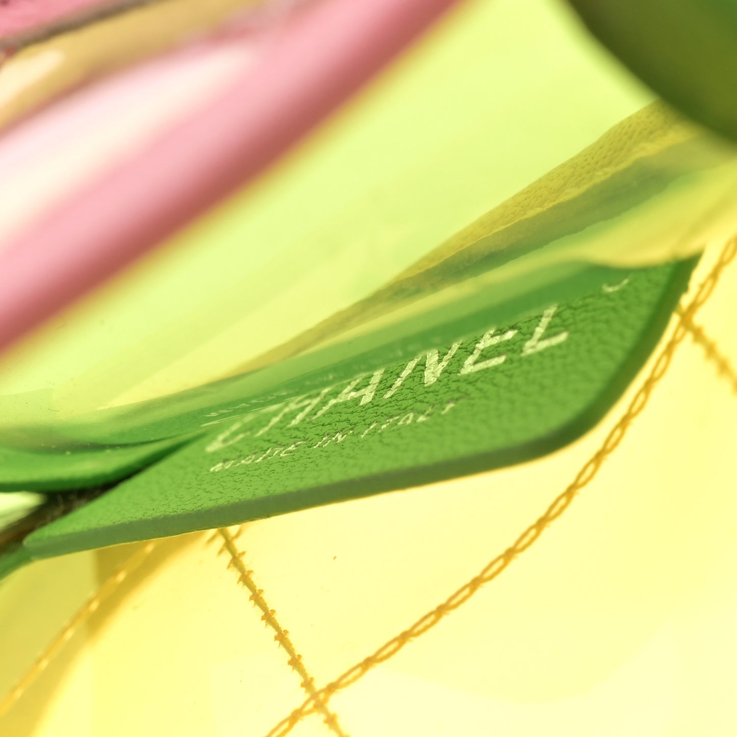 PVC Lambskin Stitched Medium Coco Splash Flap Yellow Green Pink