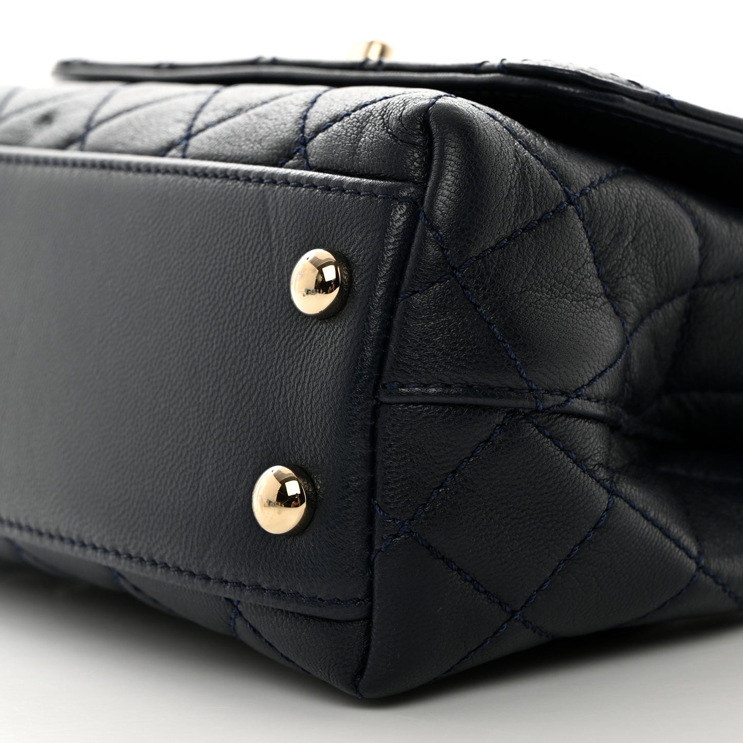 Goatskin Quilted Extra Mini Rainbow Coco Handle Flap Navy Blue