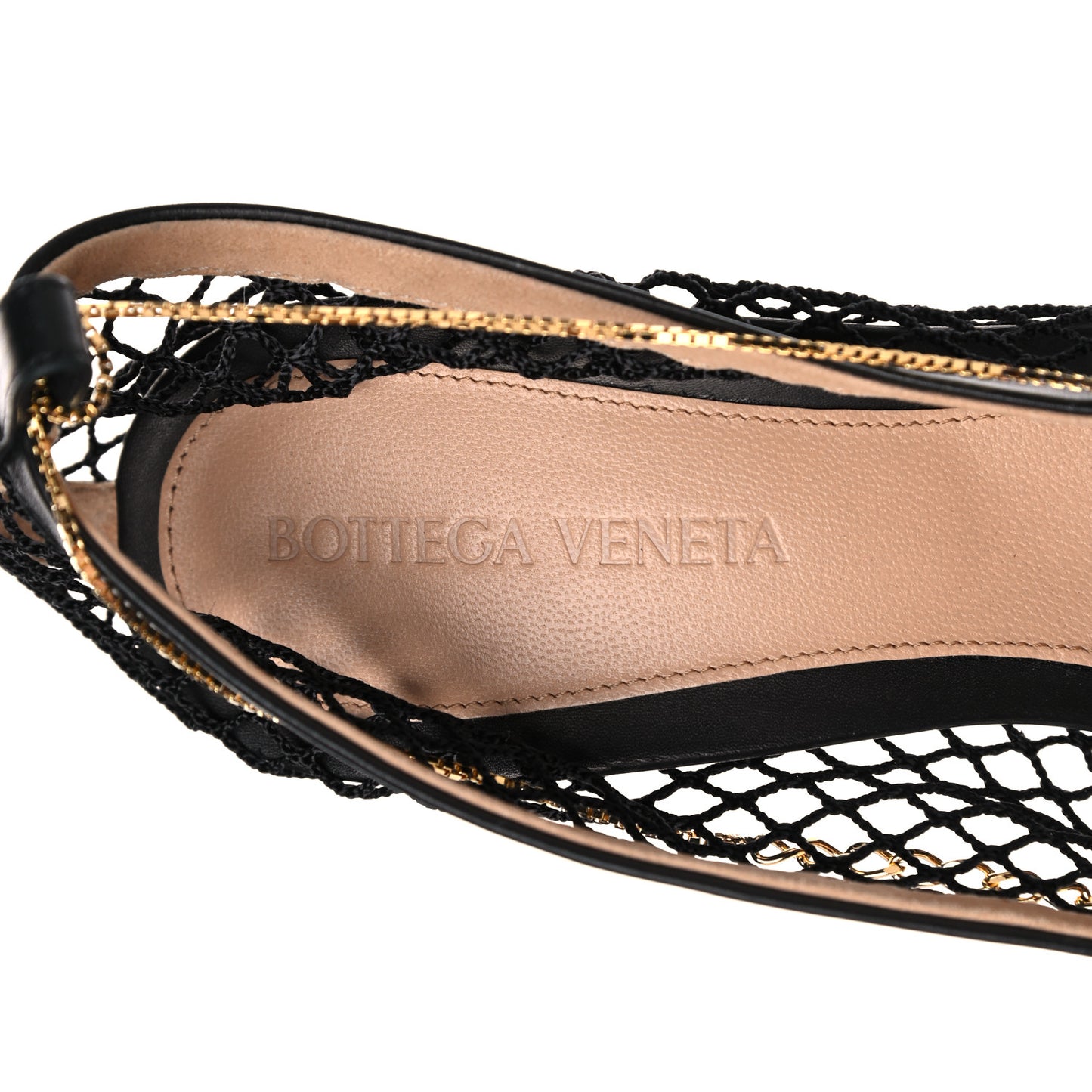 Mesh Calfskin Chain Stretch Pumps 36.5 Black