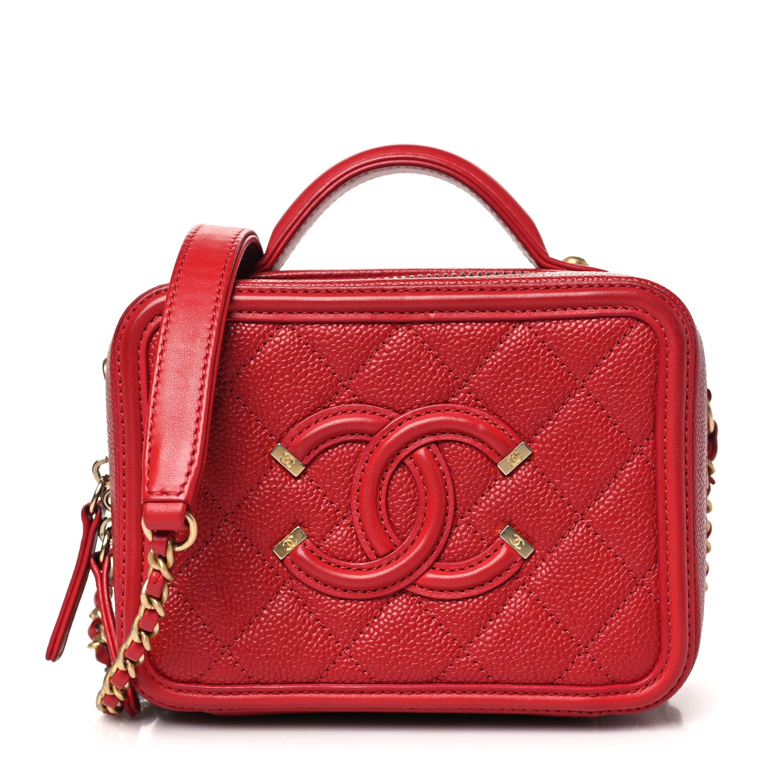 Chanel Caviar Quilted Small CC Filigree Vanity Case Red 1645016
