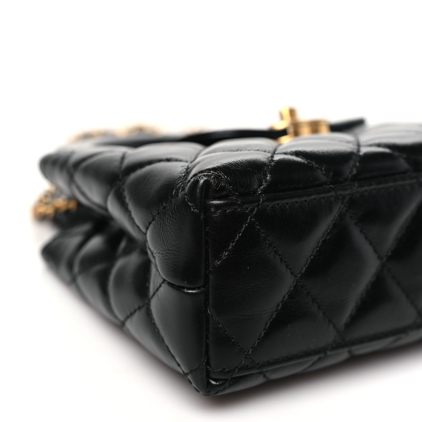 Shiny Aged Calfskin Quilted Nano Kelly Shopper Black