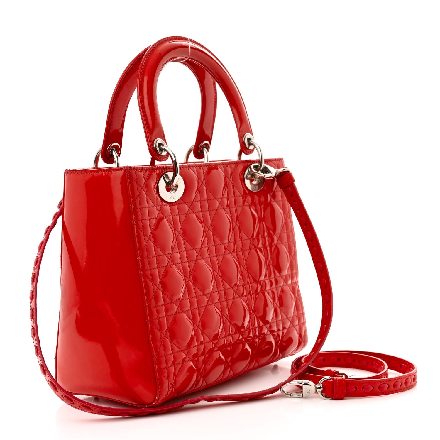 Christian Dior Patent Cannage Whipstitch Medium Lady Dior Red 3 of 14