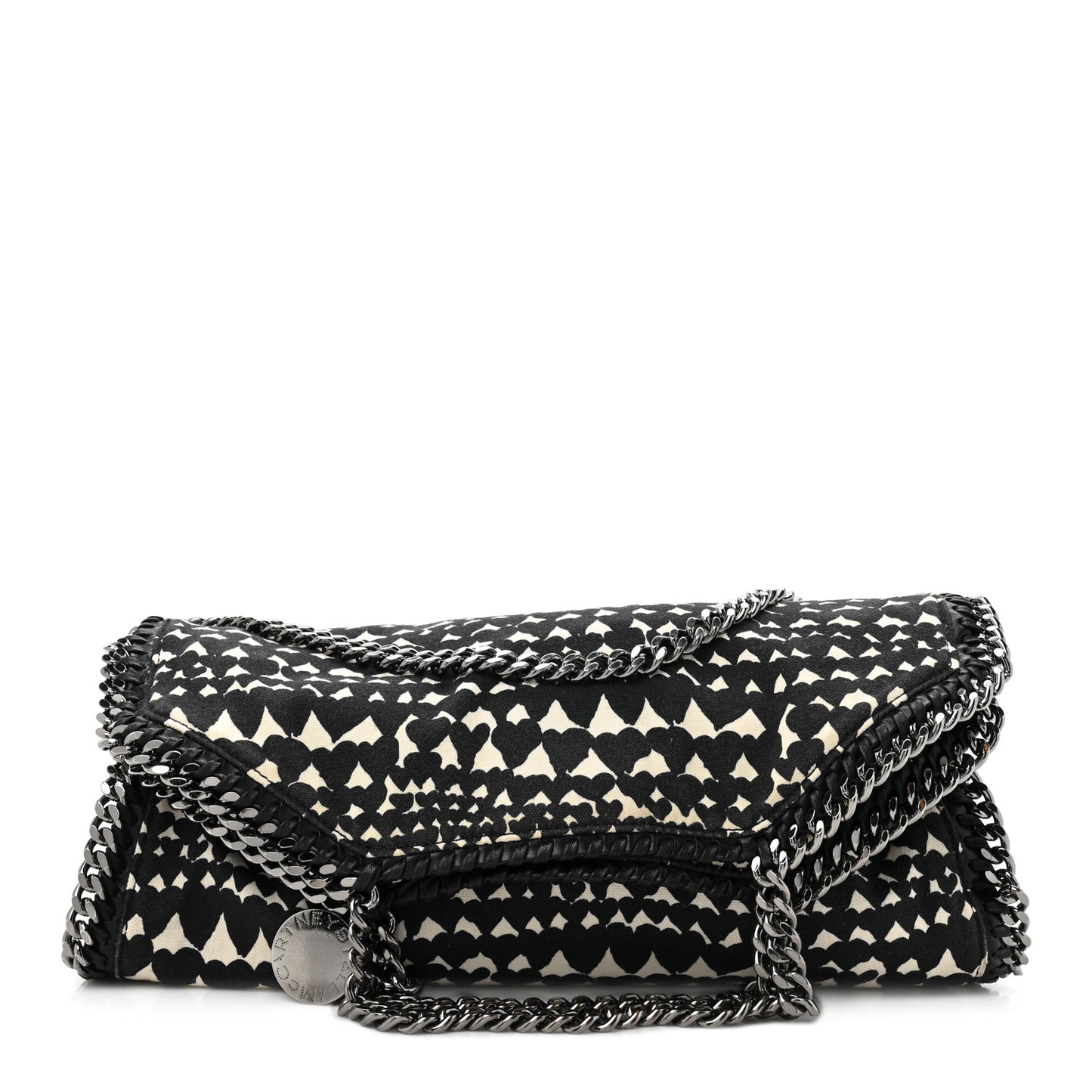Cotton Canvas Hearts Falabella Fold Over Tote Black White