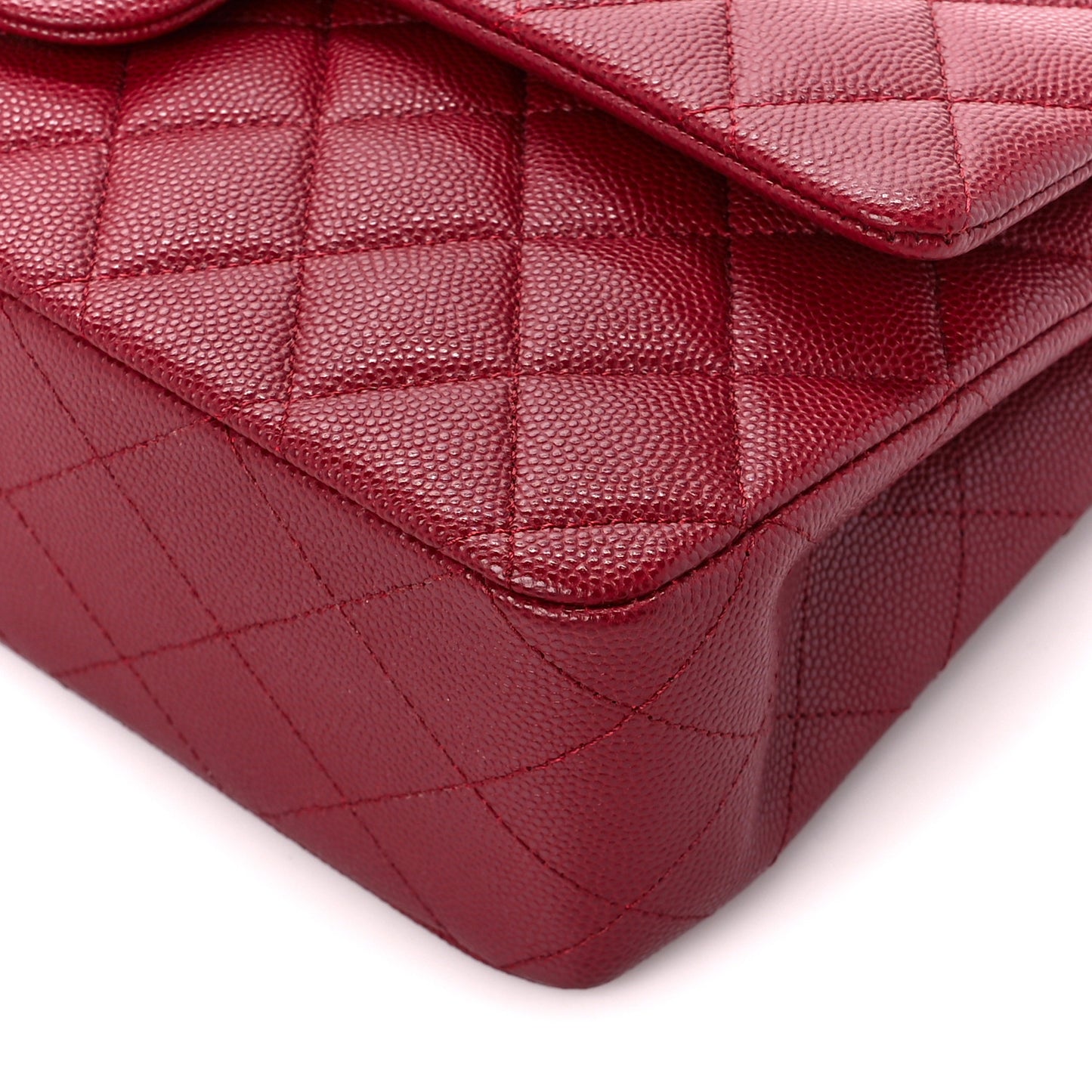 Caviar Quilted Medium Double Flap Dark Red