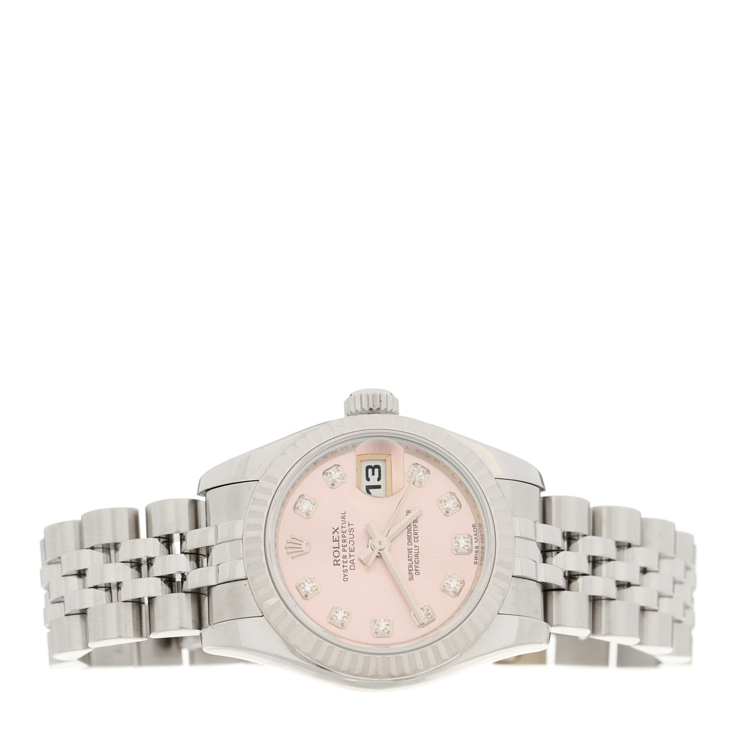 Stainless Steel 18K White Gold Diamond 26mm Oyster Perpetual Datejust Watch Pink 179174