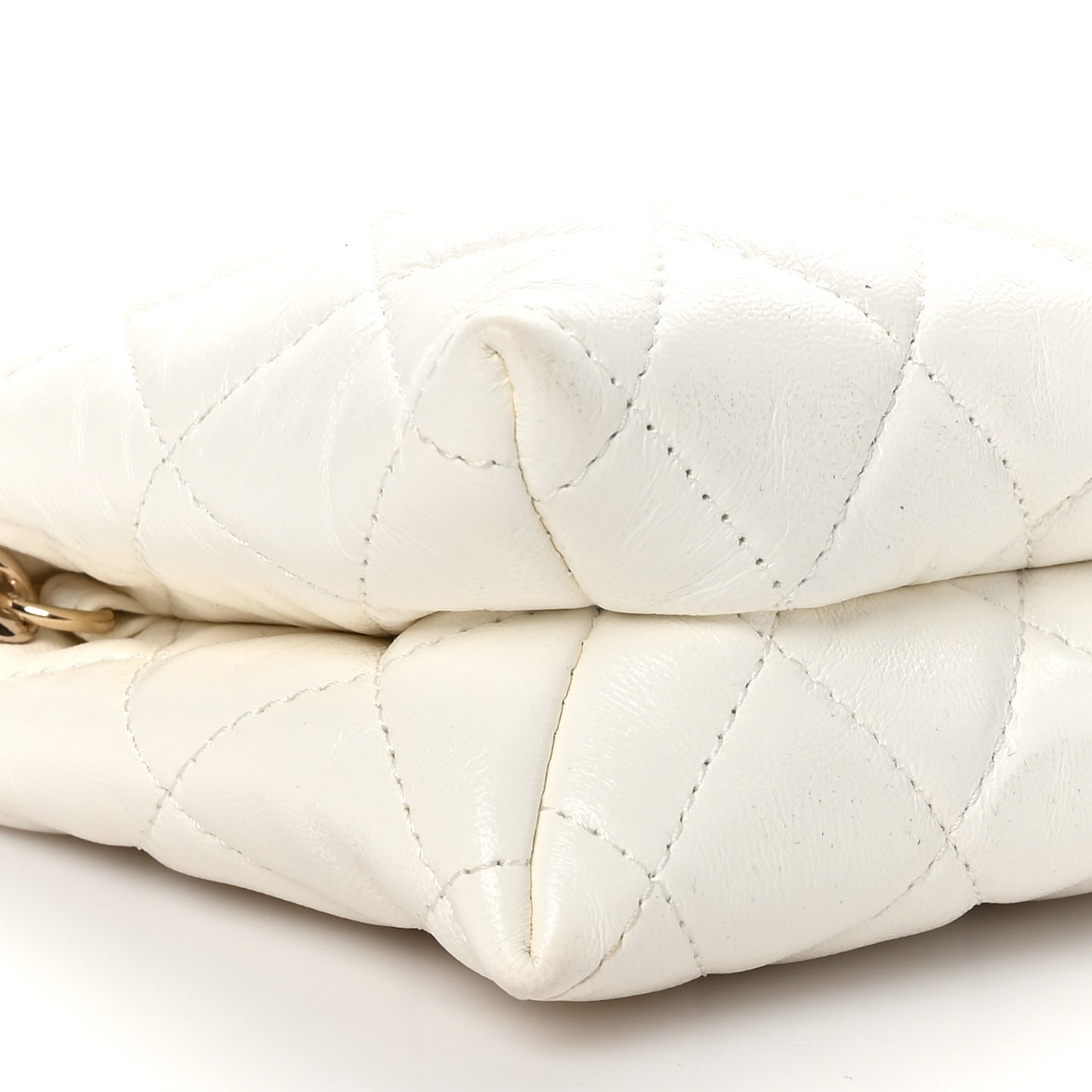 Shiny Crumpled Calfskin Quilted Clutch Bag White