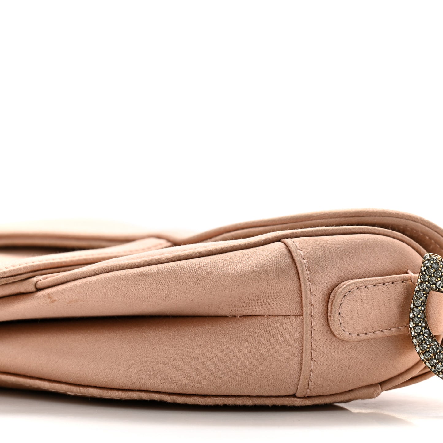 Satin Crystal Mini Saddle Bag Powder Beige