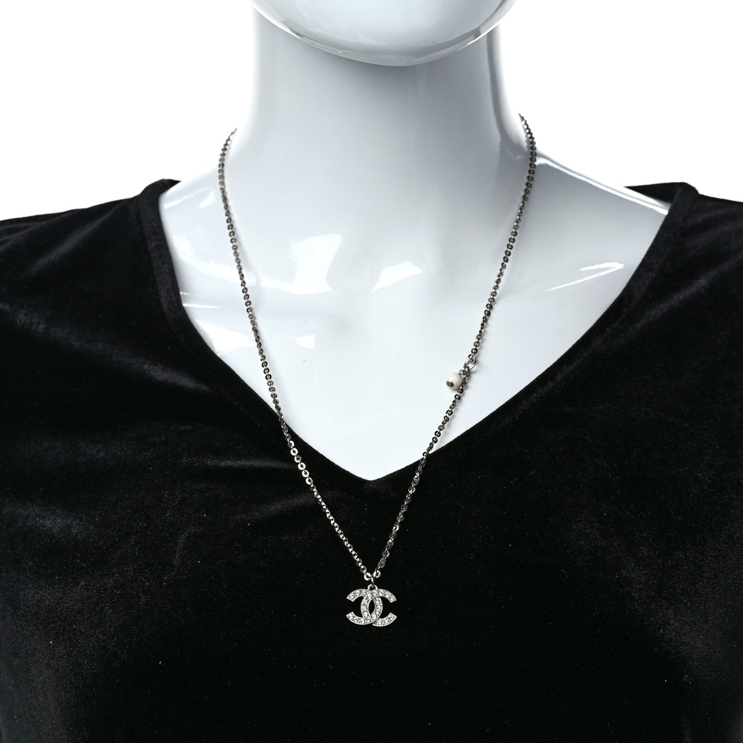 Crystal CC Pendant Necklace Silver